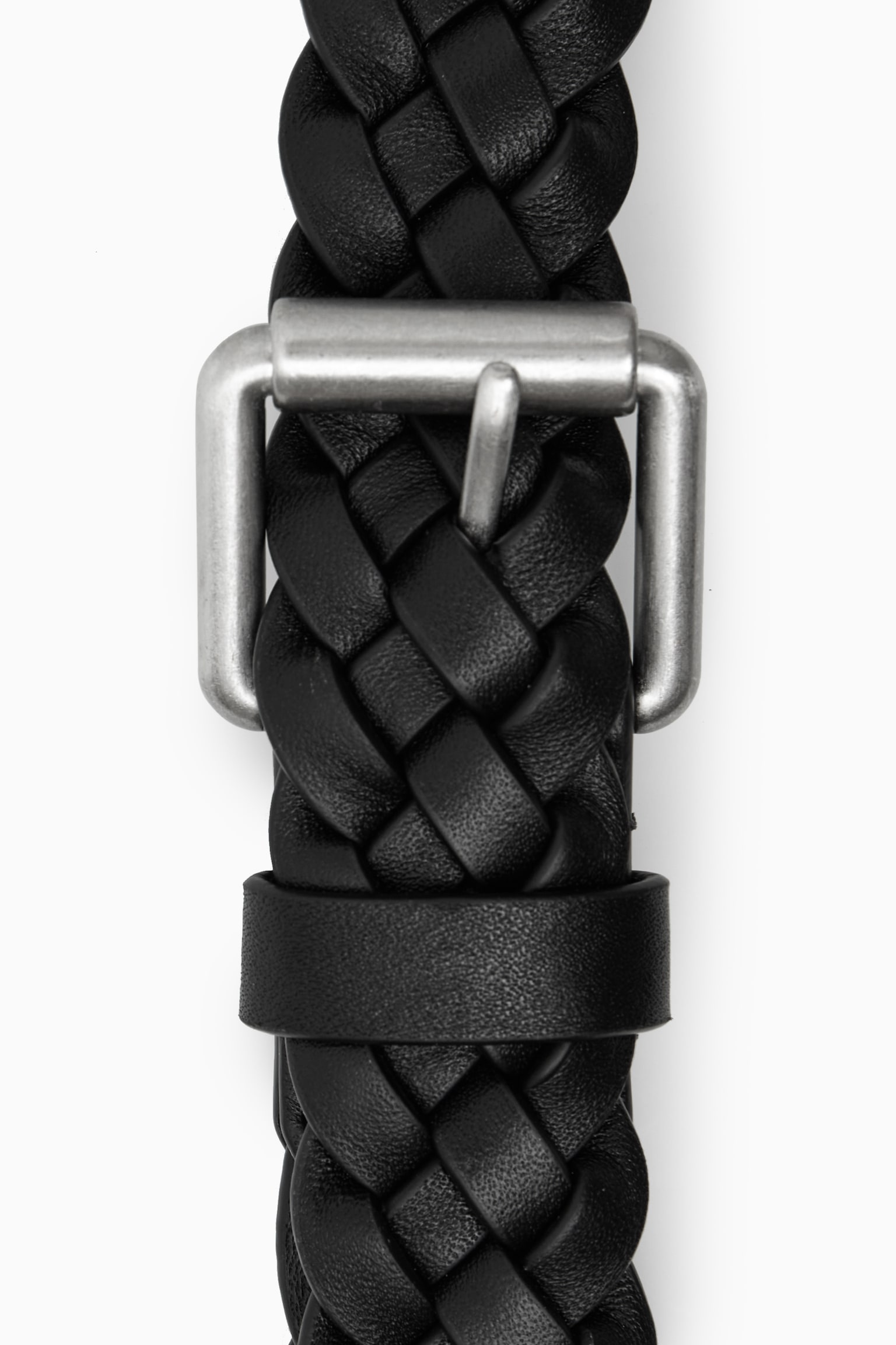 SLIM WOVEN LEATHER BELT - BLACK - 4