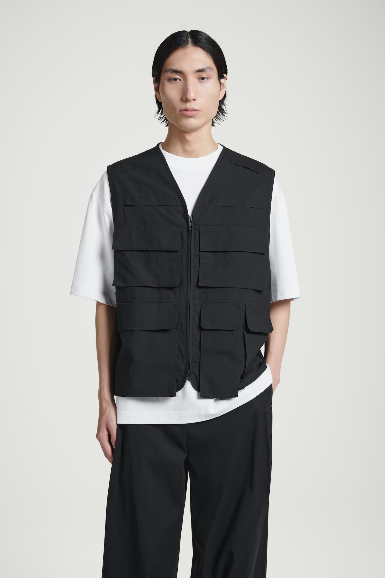 COTTON UTILITY GILET - BLACK - 1