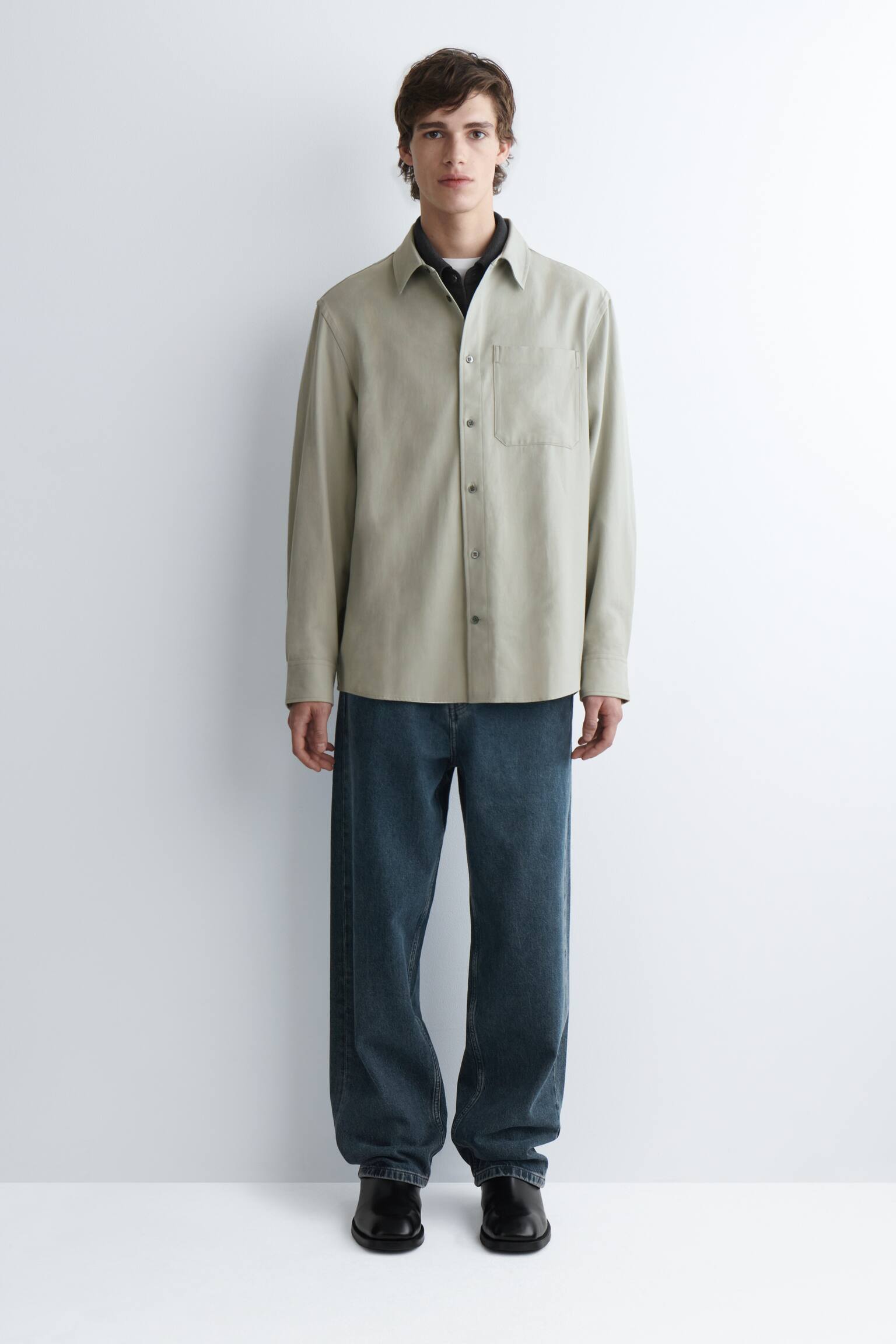 CAMICIA RILASSATA IN MISTO COTONE SPAZZOLATO - GRIGIO - 6