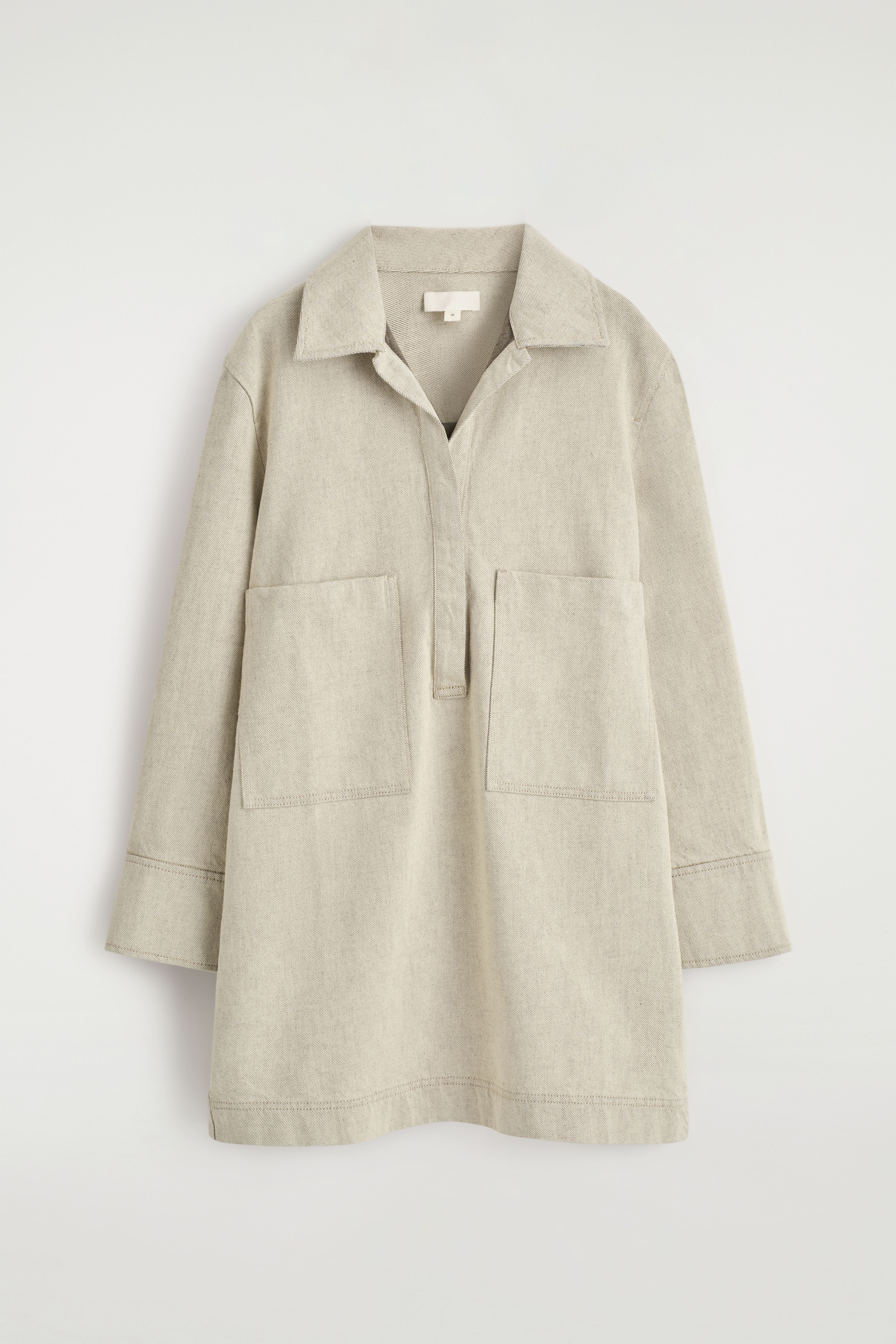 KOŠILOVÉ ŠATY Z DŽÍNOVINY S OTEVŘENÝM LÍMCEM - Béžová