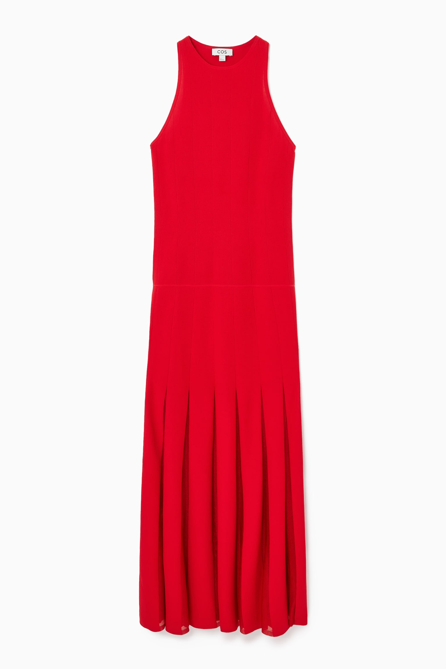 PLEATED RACER-NECK MAXI DRESS - RED/BLACK - 2