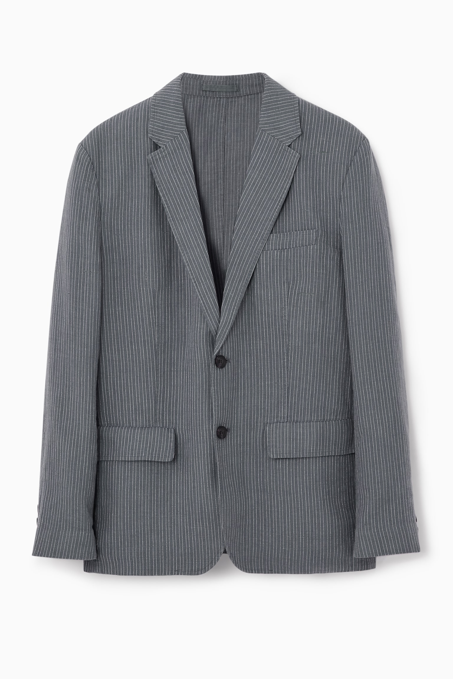 REGULAR UNSTRUCTURED LINEN BLAZER - GREY / PINSTRIPE/STONE/DARK NAVY - 2