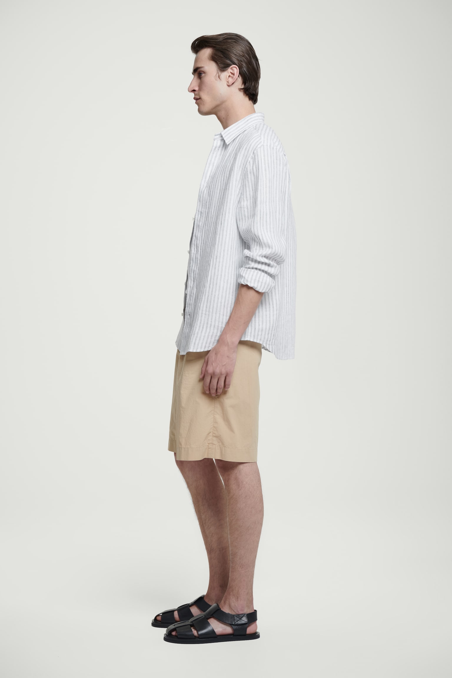 ELASTICATED COTTON SHORTS - BEIGE/NAVY - 3