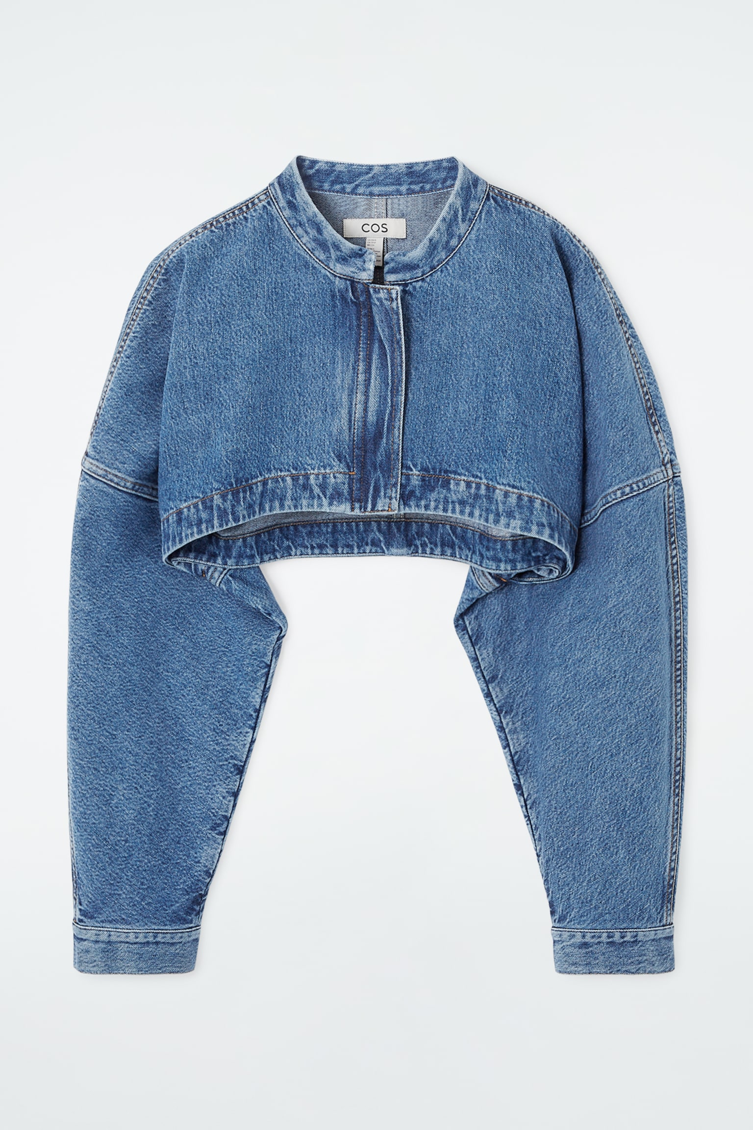 CROPPED HYBRID DENIM JACKET - BLUE/WASHED BLACK - 2