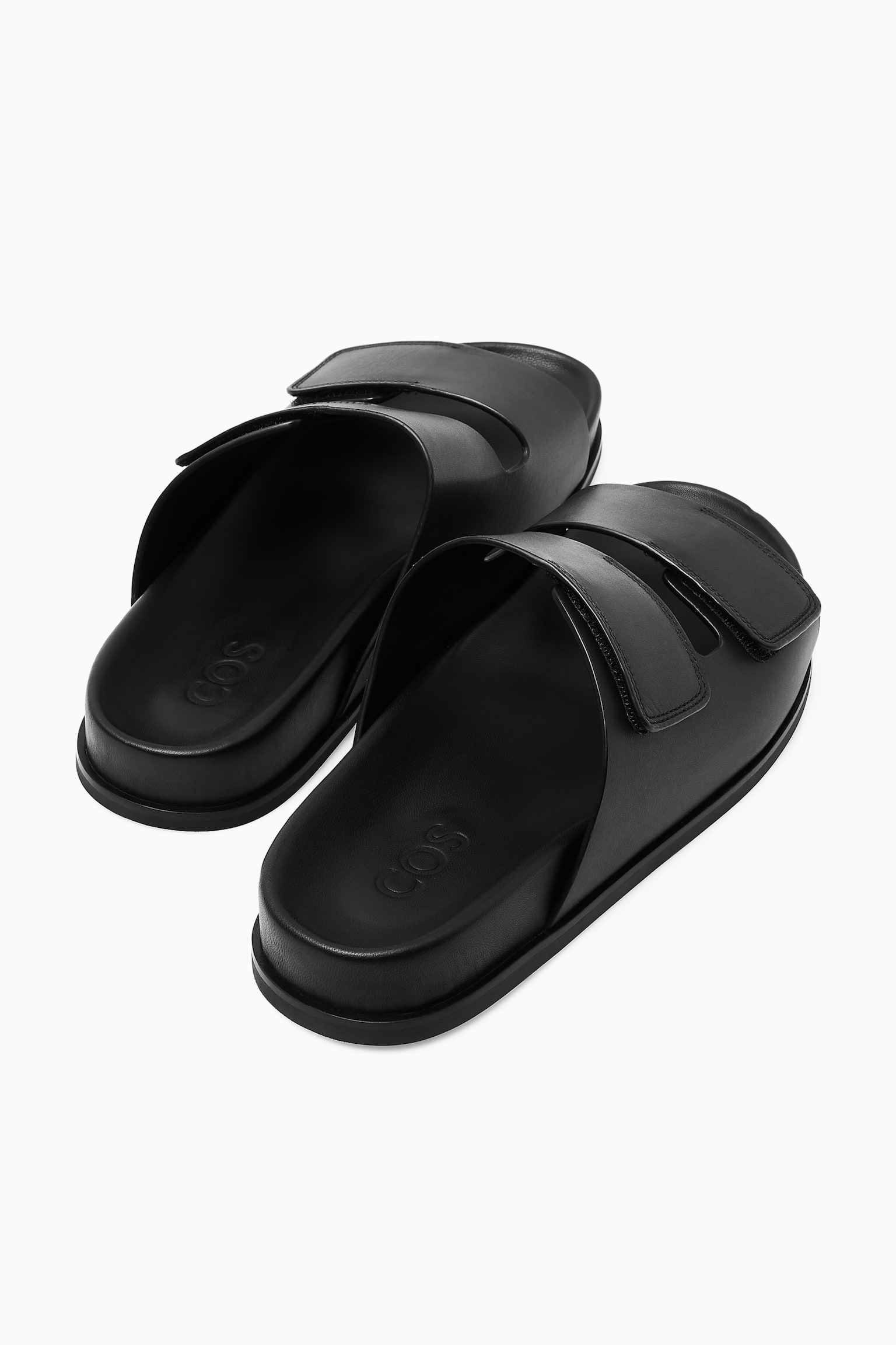 WIDE-STRAP LEATHER SLIDES - BLACK - 5