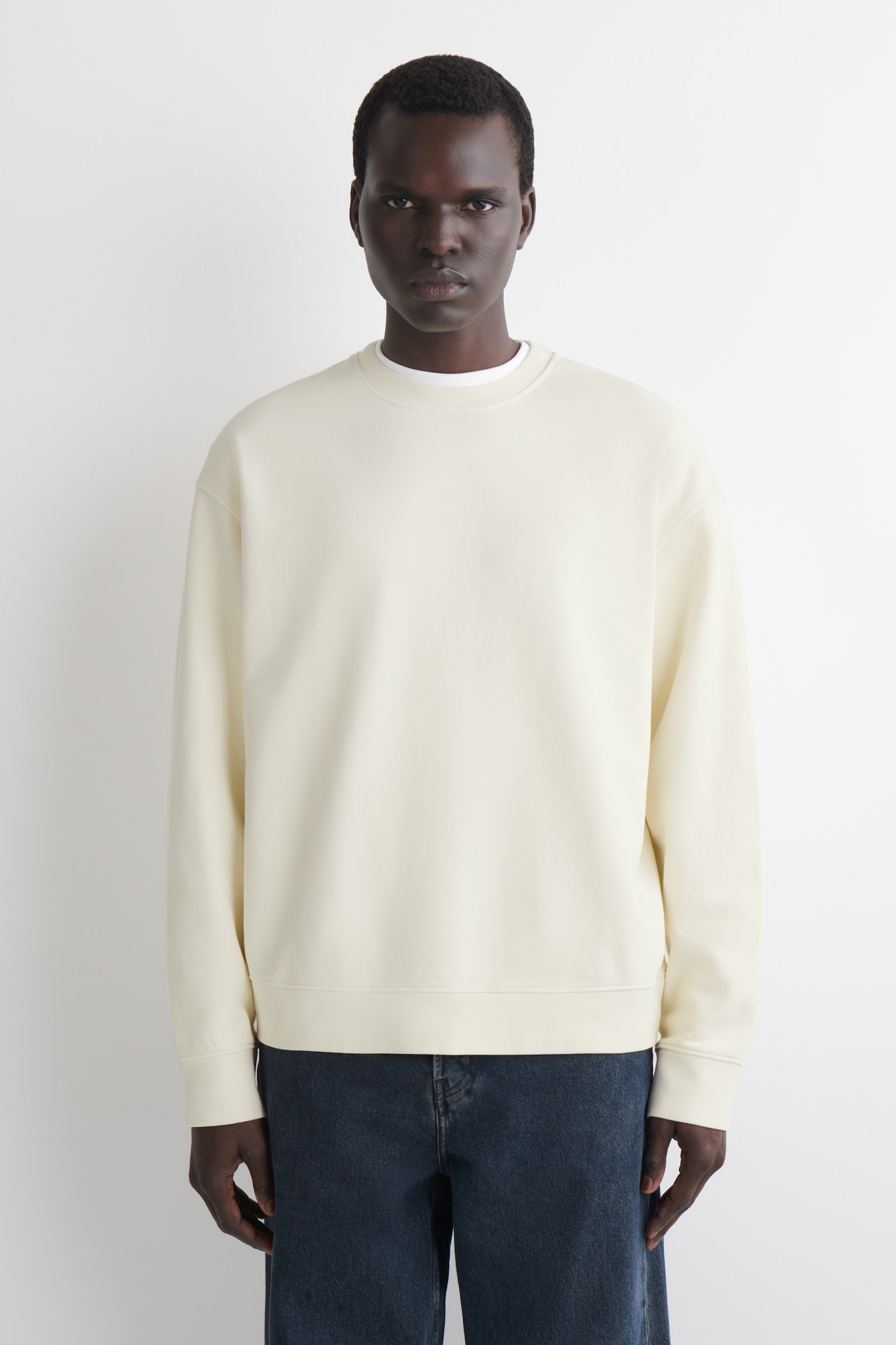SWEATSHIRT AUS VORGEWASCHENER BAUMWOLLE - WEISS/HELLGRÜN/NAVYBLAU - 1