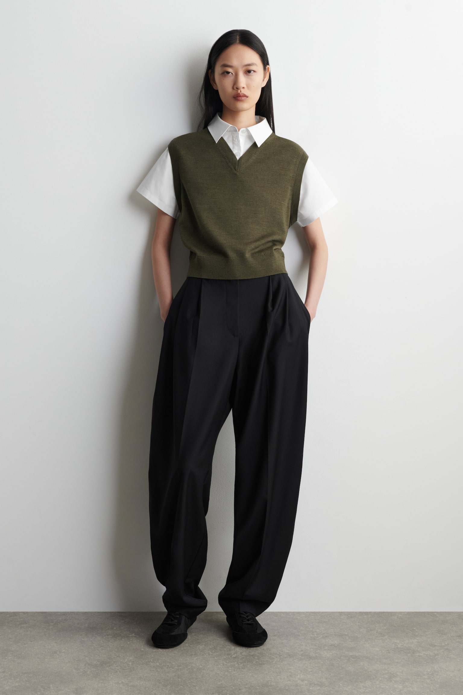 HEMD UND PULLUNDER AUS MERINOWOLLE - KHAKI/WEISS - 4