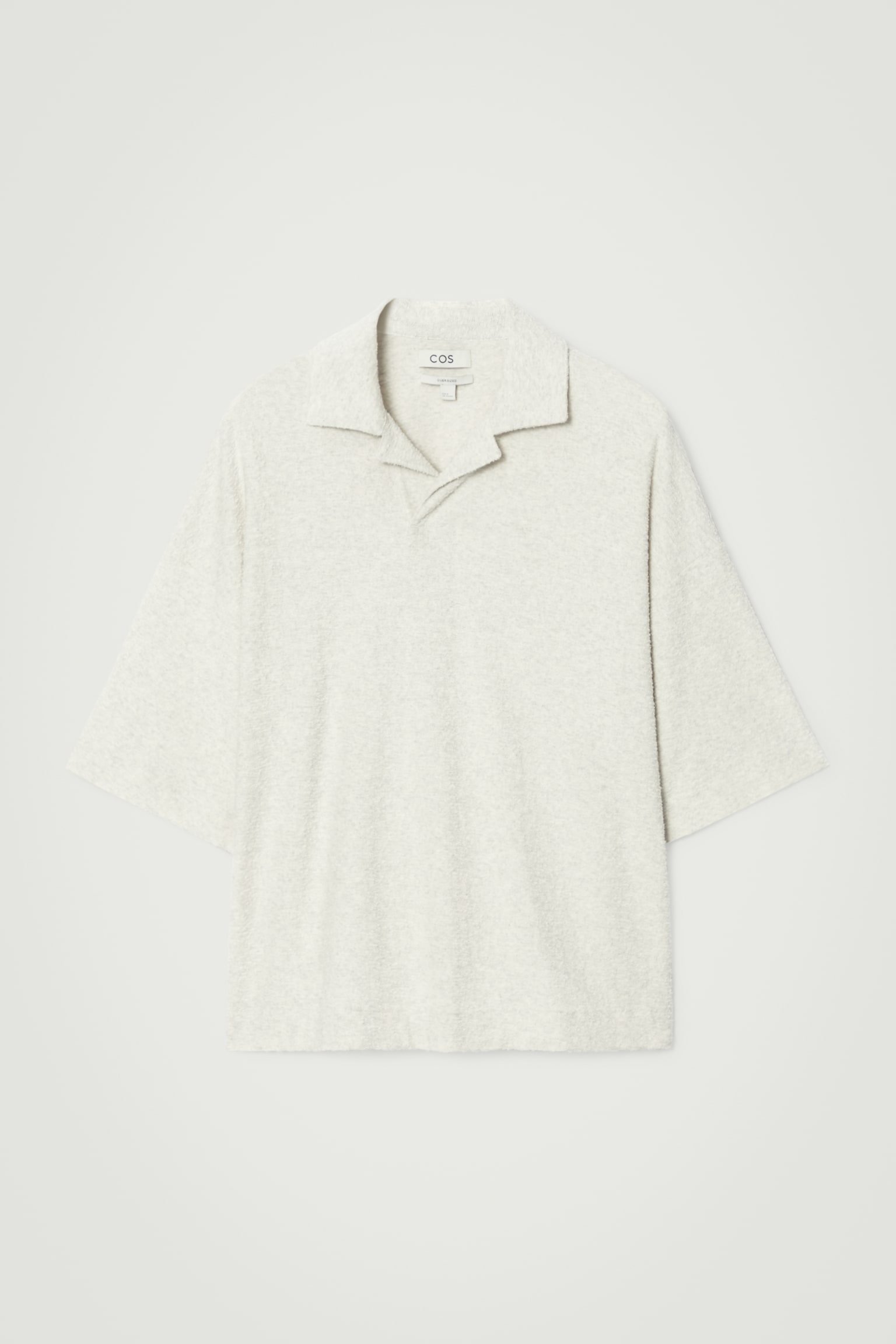 OVERSIZED BOUCLÉ-KNIT POLO SHIRT - LIGHT GREY - 2