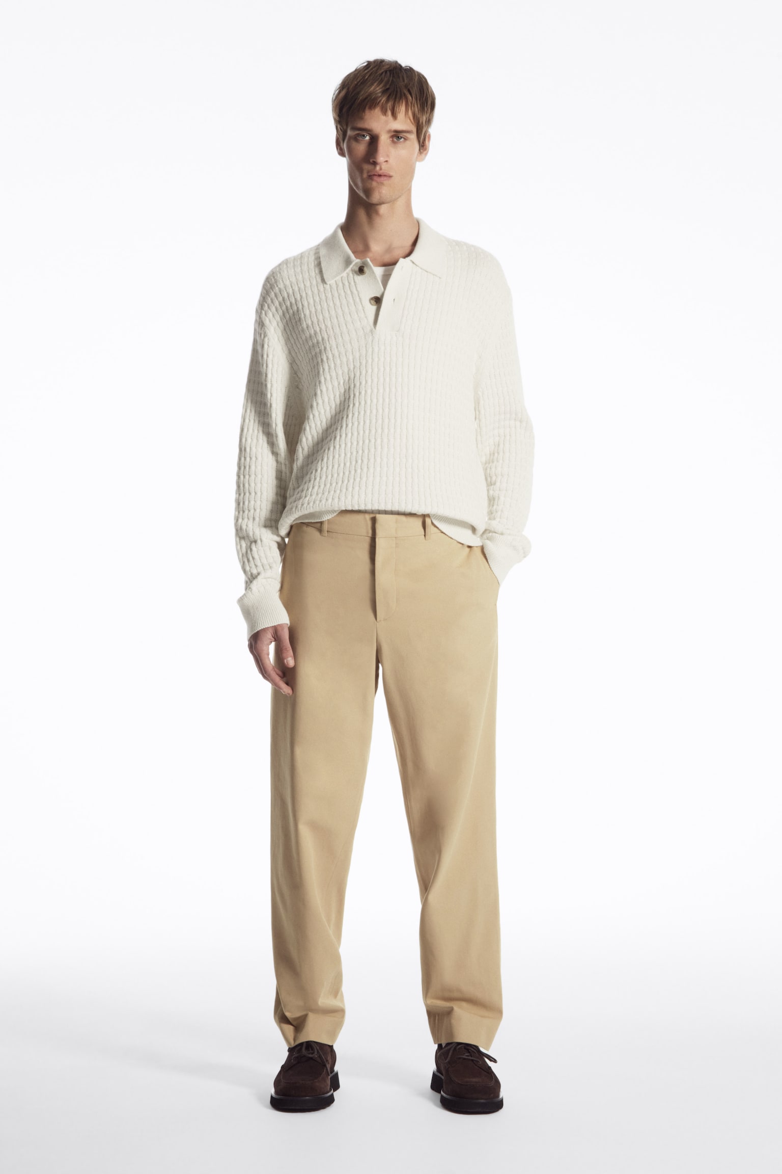 STRAIGHT-LEG TWILL CHINOS - BEIGE/NAVY - 1