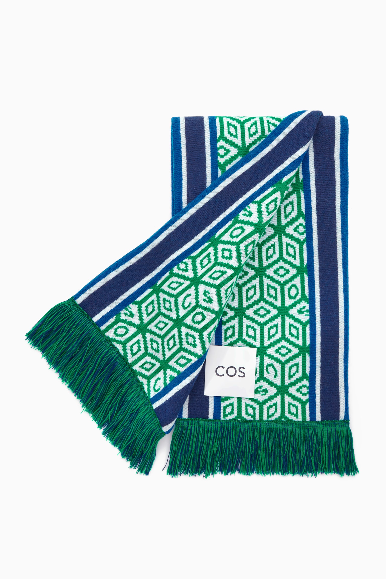 JACQUARD-KNIT WOOL FOOTBALL SCARF - GREEN / GEOMETRIC - 3