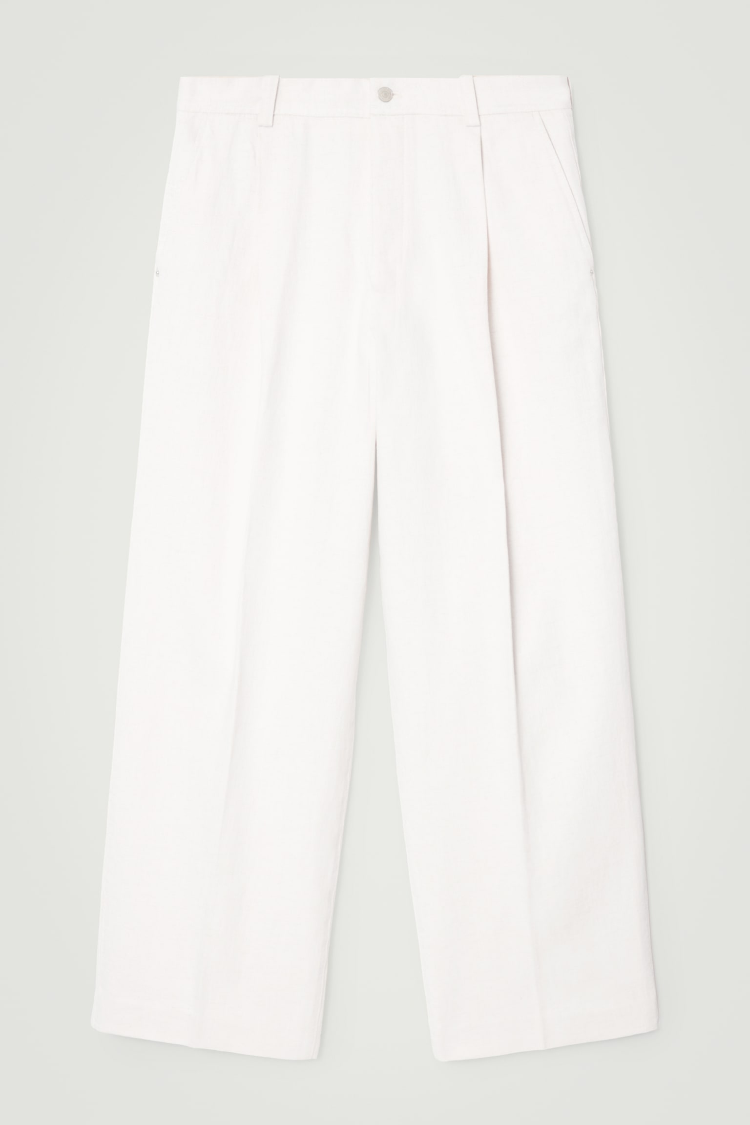 PLEATED WIDE-LEG DENIM TROUSERS - WHITE/BLACK - 2