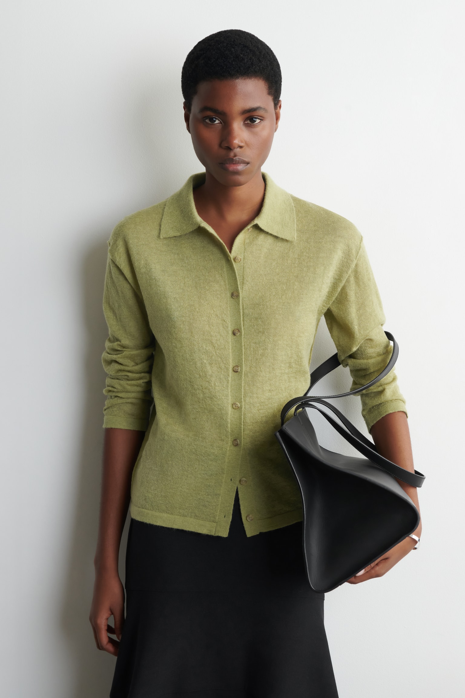 Gebreid shirt van mohairmix - GROEN - 1