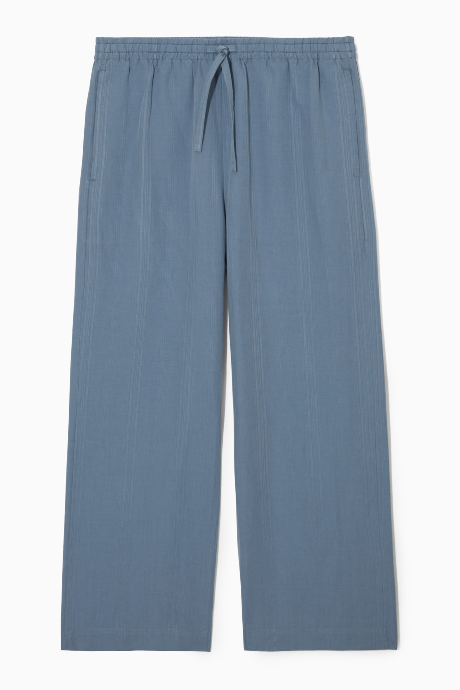 STRAIGHT-LEG TEXTURED LINEN TROUSERS - LIGHT BLUE - 1