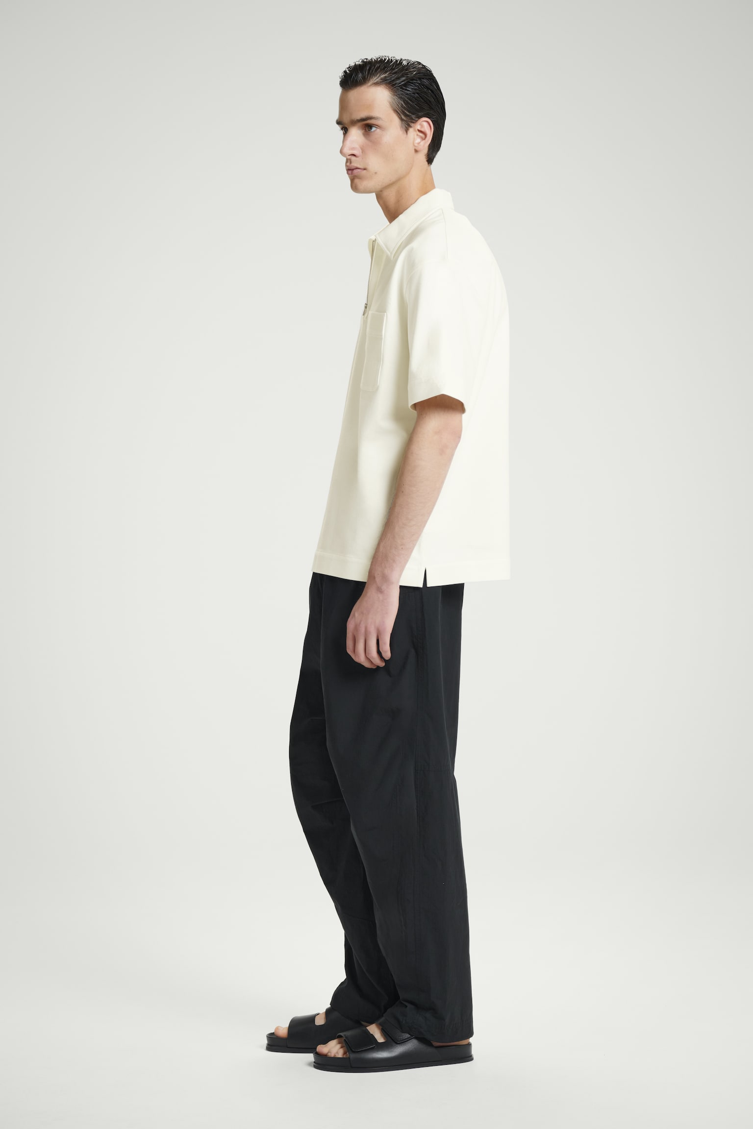 COTTON-TWILL HALF-ZIP POLO SHIRT - OFF-WHITE/NAVY - 4