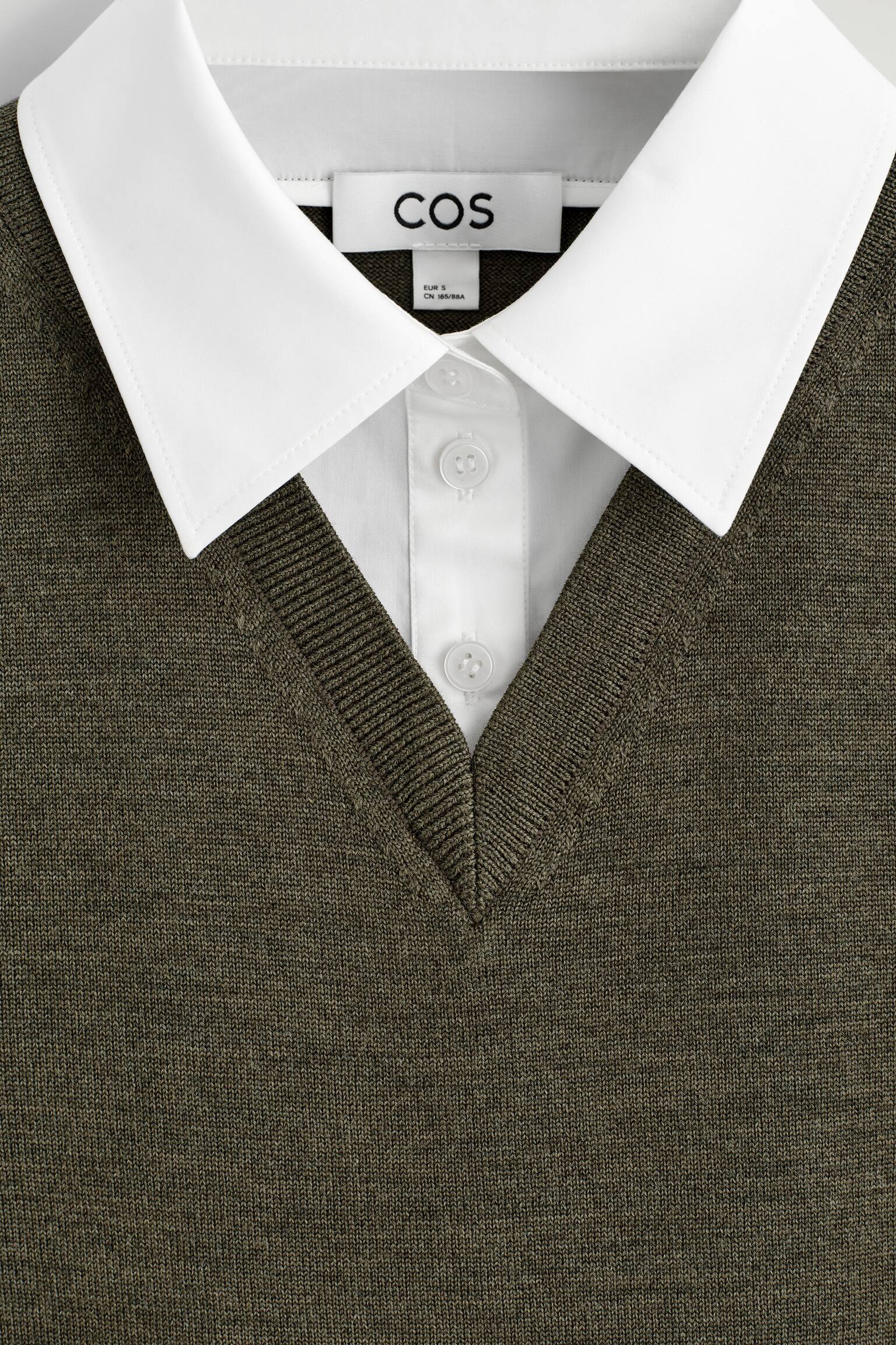 HEMD UND PULLUNDER AUS MERINOWOLLE - KHAKI/WEISS - 5