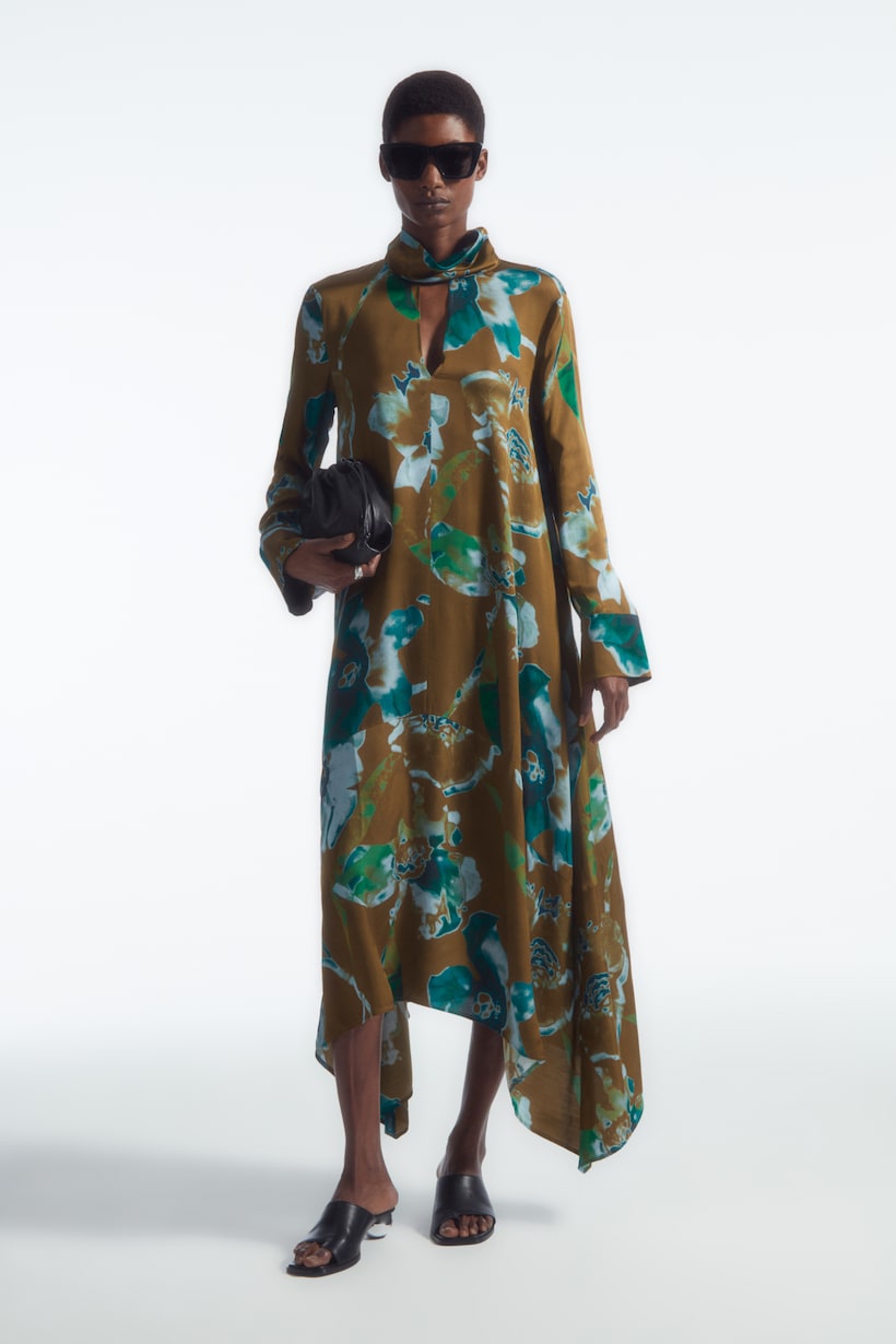 COS ASYMMETRIC PRINTED MIDI DRESS