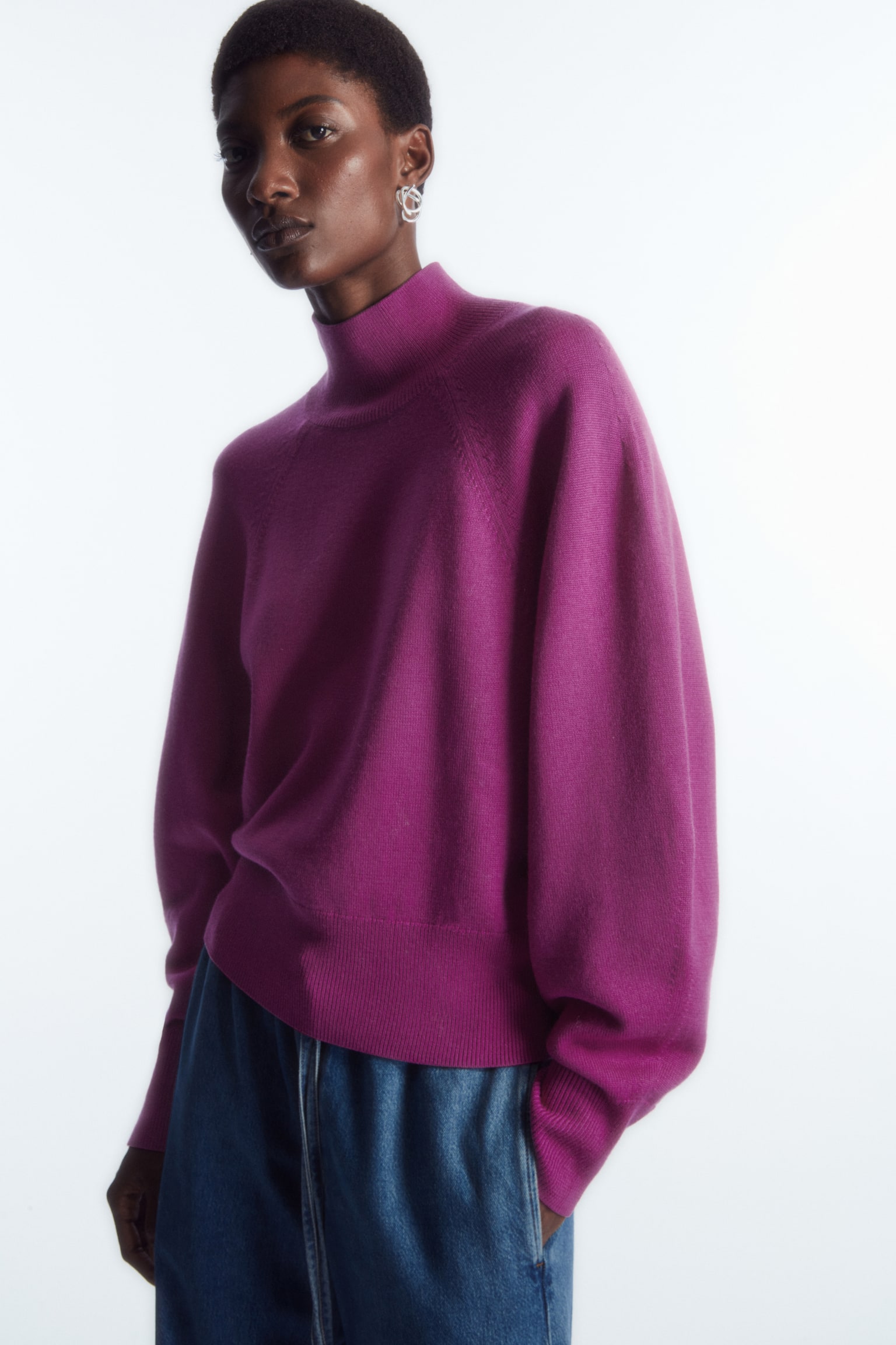 BATWING-SLEEVE MERINO WOOL JUMPER - PURPLE - 1