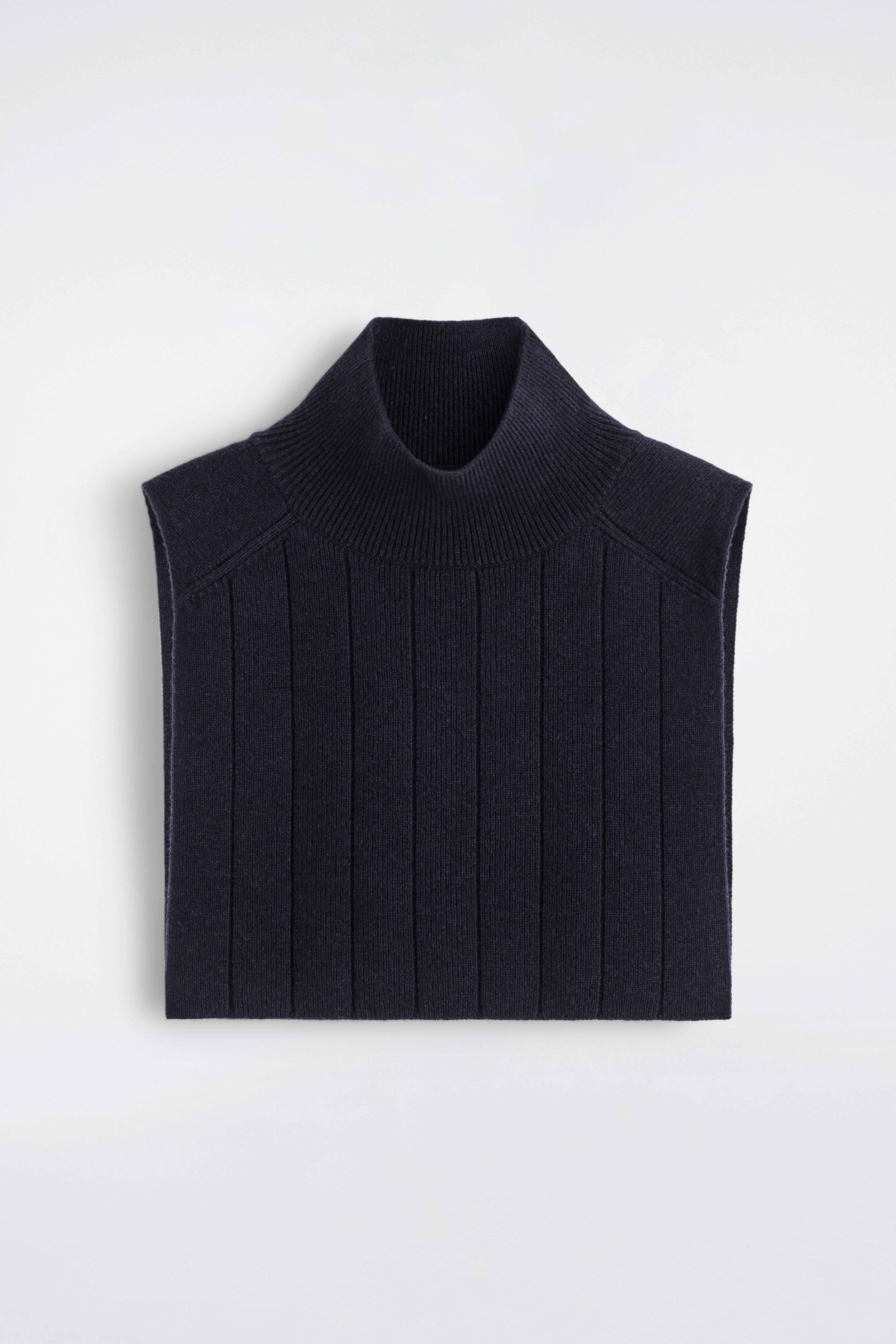 Neulottu villan ja yak-villan liivi poolokauluksella - laivastonsininen/tummanruskea