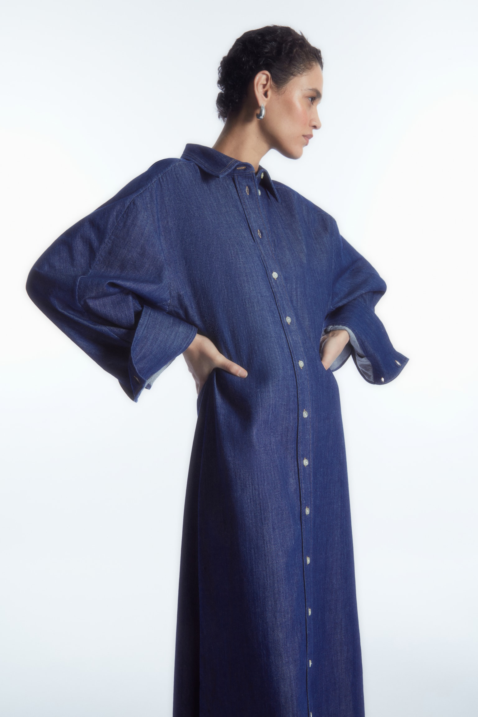 ROUNDED DENIM SHIRT DRESS - BLUE - 3