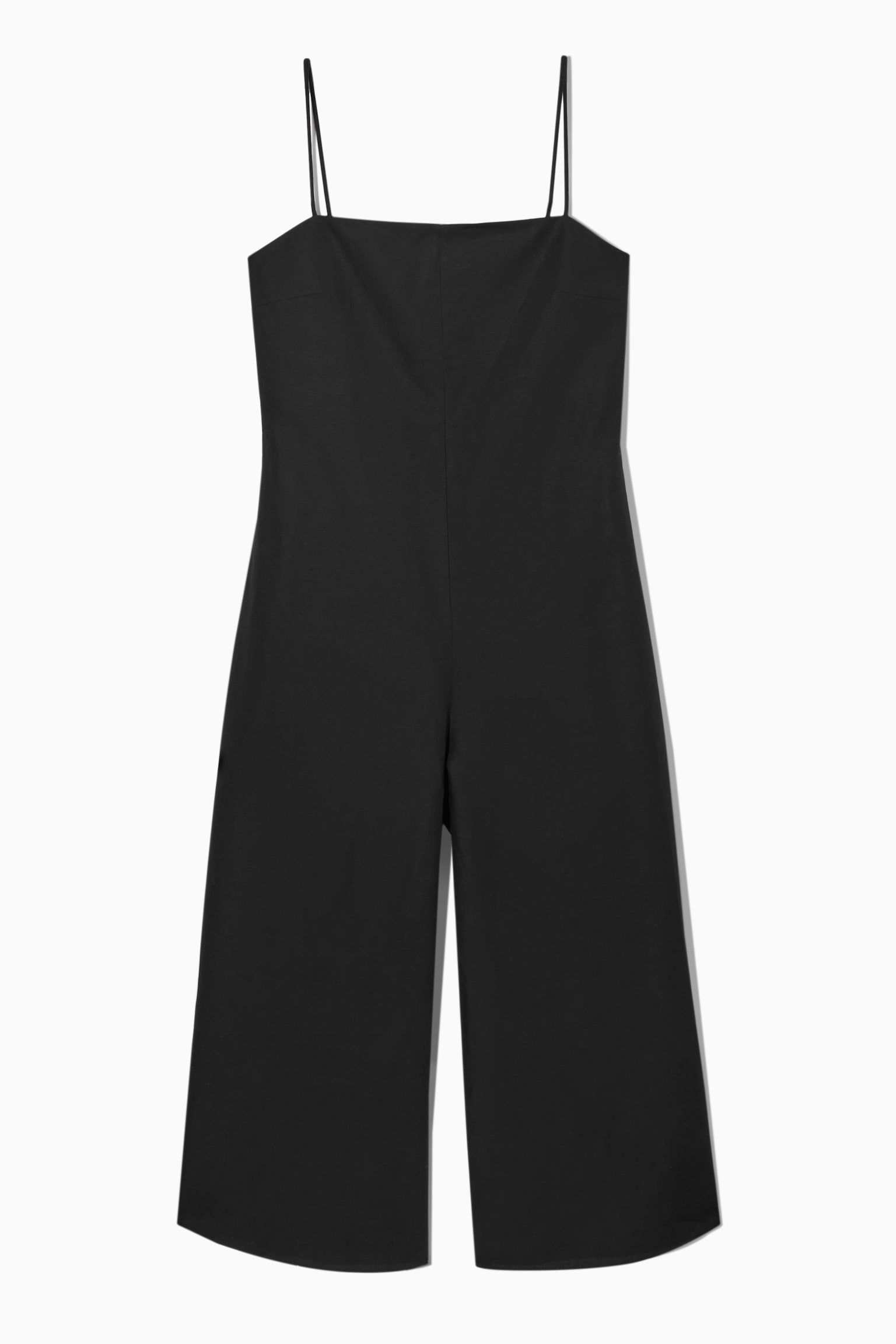 BELTED LINEN-BLEND WIDE-LEG JUMPSUIT - BLACK - 1