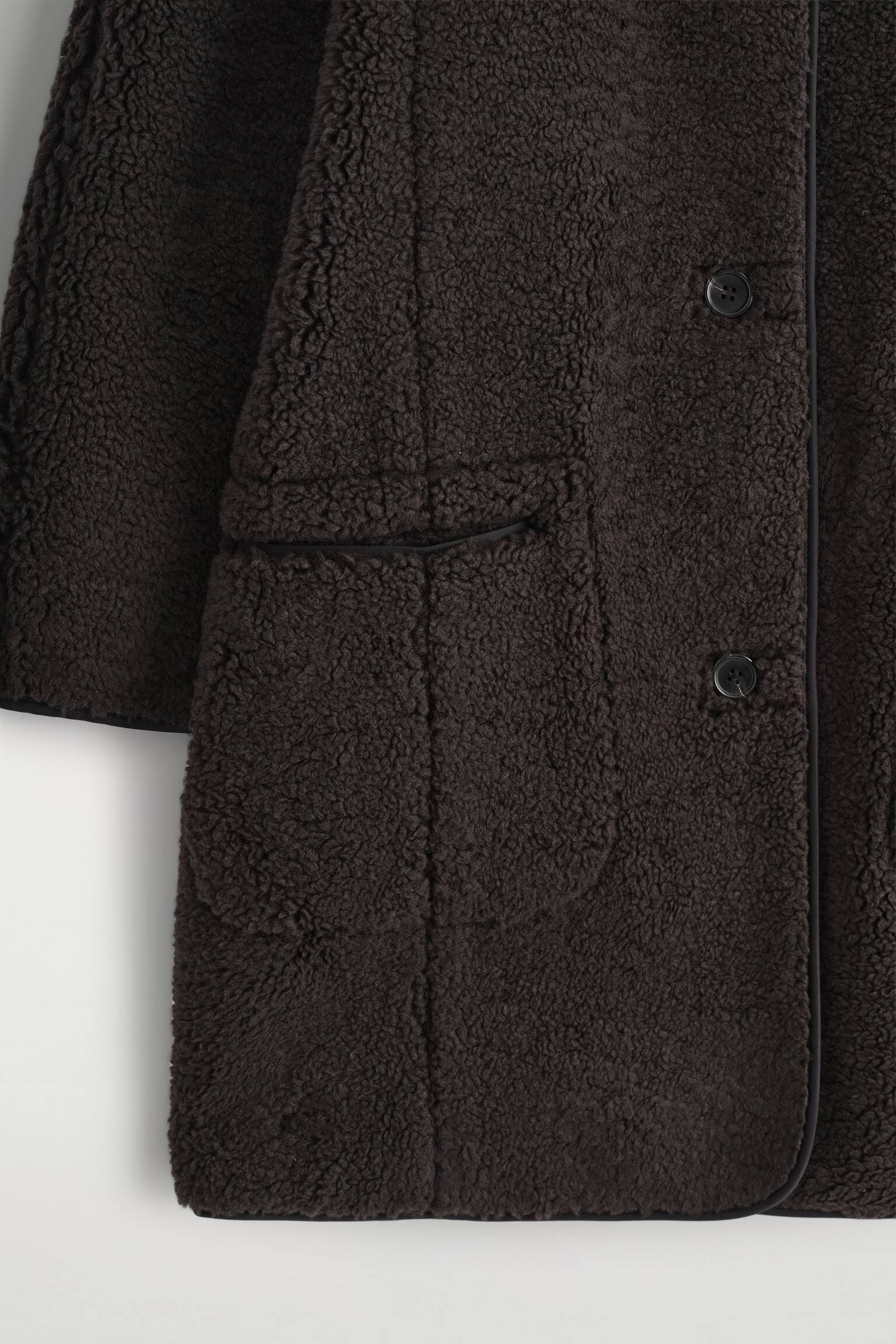 LONGLINE TEDDY JACKET - MØRKEBRUN/ECRU - 3