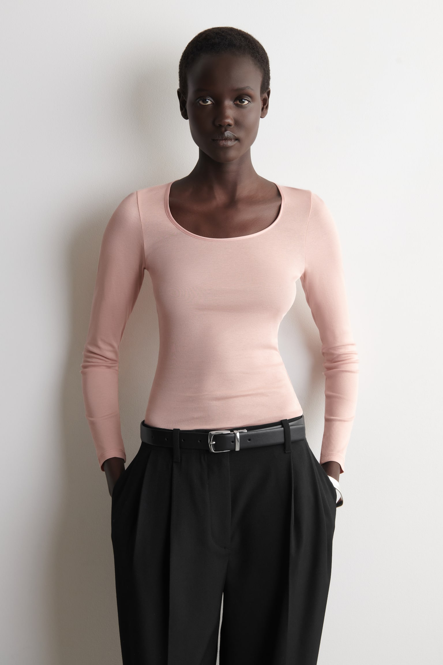 LANGARMSHIRT AUS BAUMWOLLJERSEY - ROSA/SCHWARZ - 1