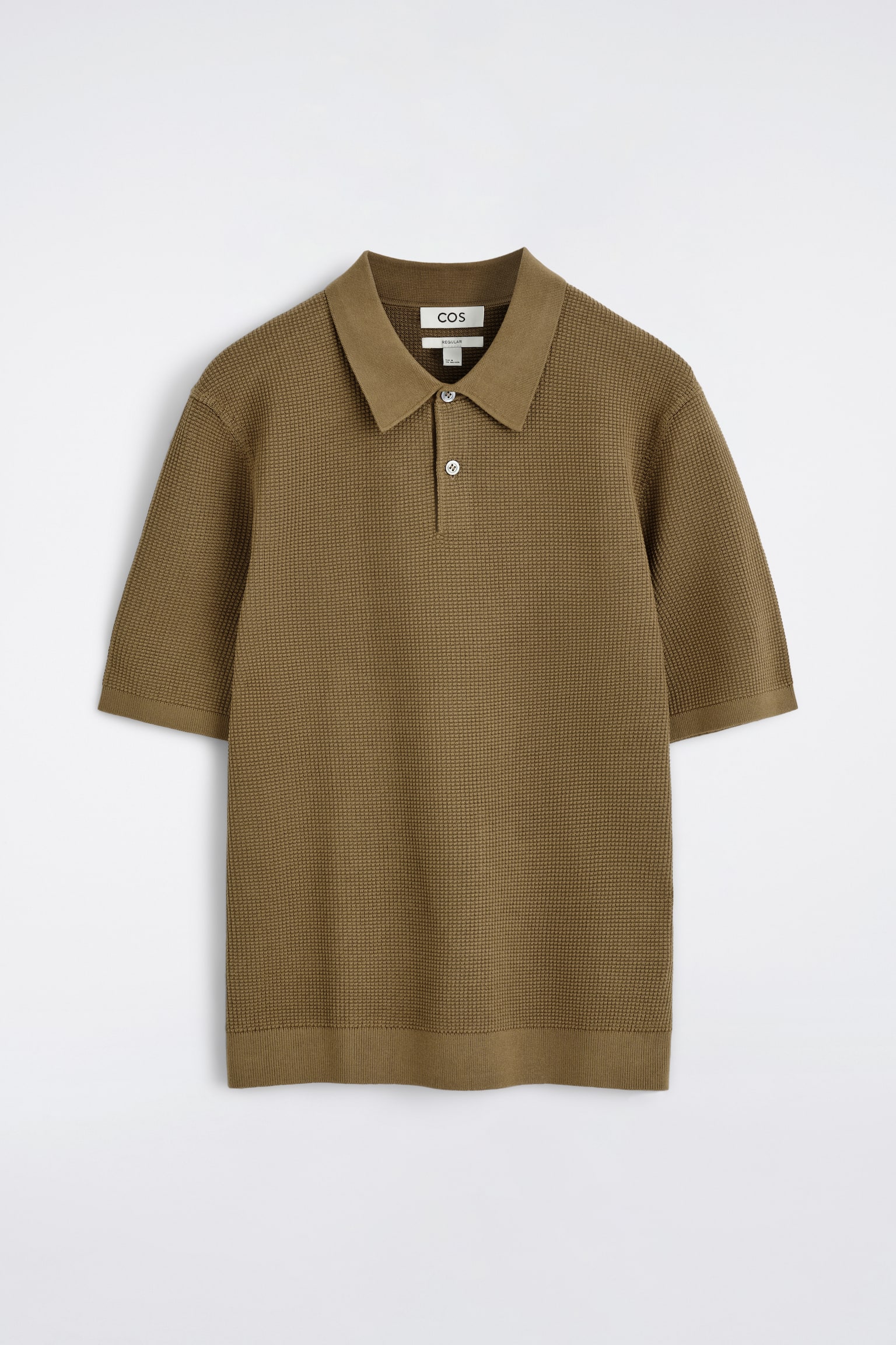 PIKÉTRÖJA I VÅFFLAD BOMULL - MÖRK BEIGE/SVART - 2