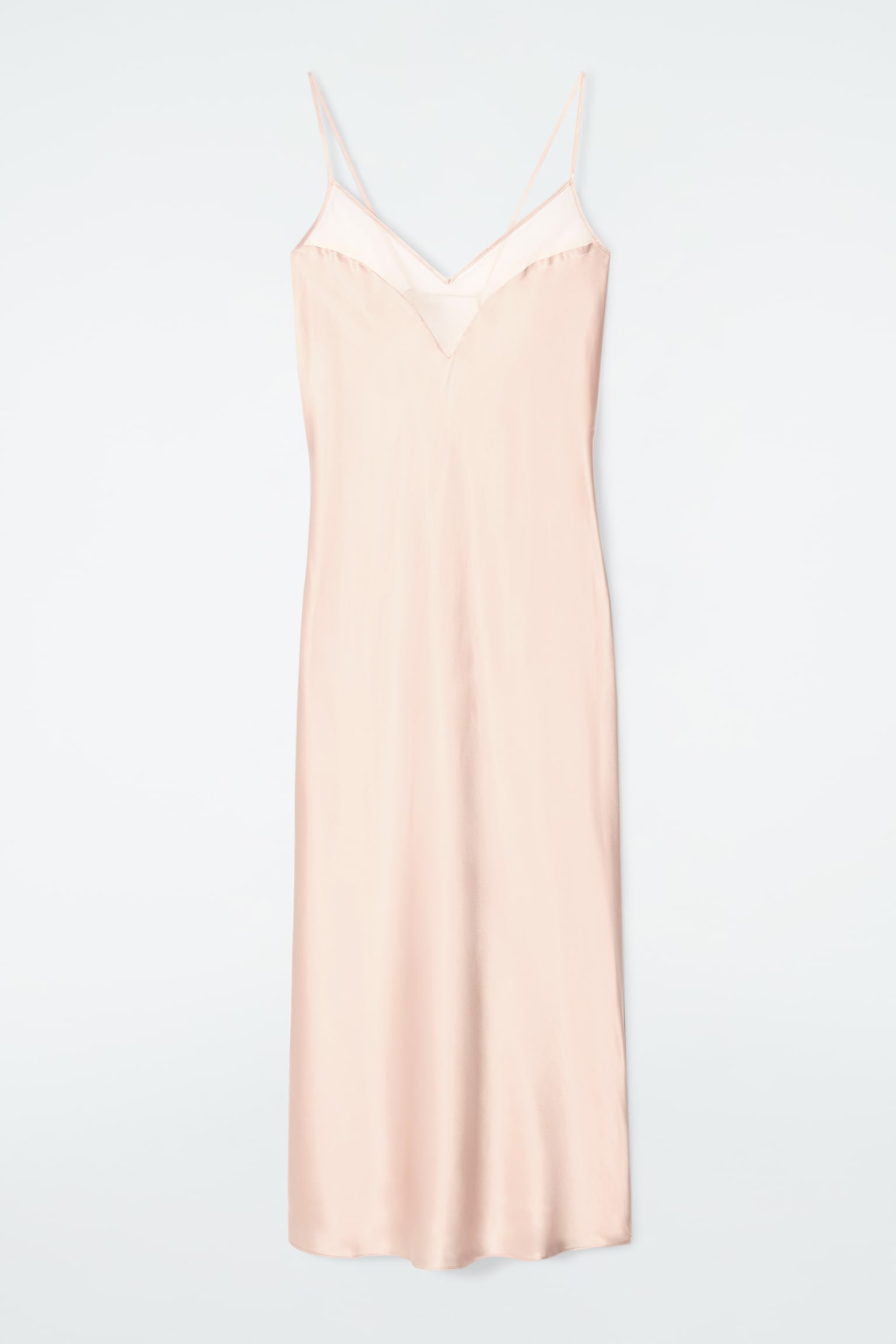 SHEER-PANEL SILK SLIP DRESS - APRICOT/BLACK - 2