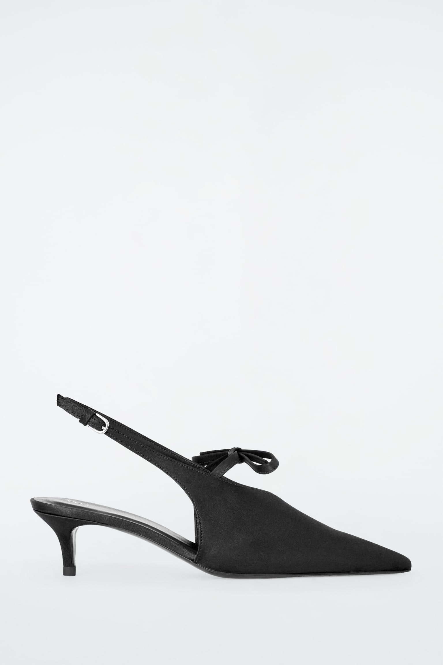 BOW-DETAIL POINTED SATIN SLINGBACK PUMPS - BLACK - 1