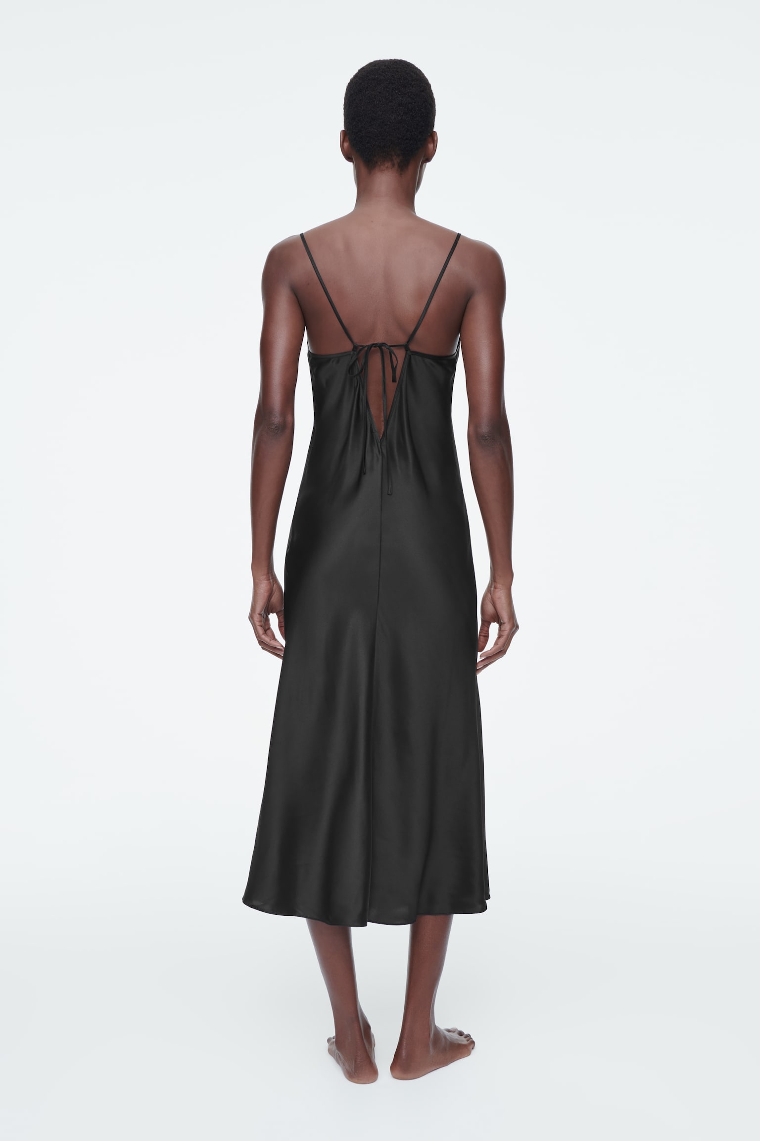 SHEER-PANEL SILK SLIP DRESS - BLACK/APRICOT - 4