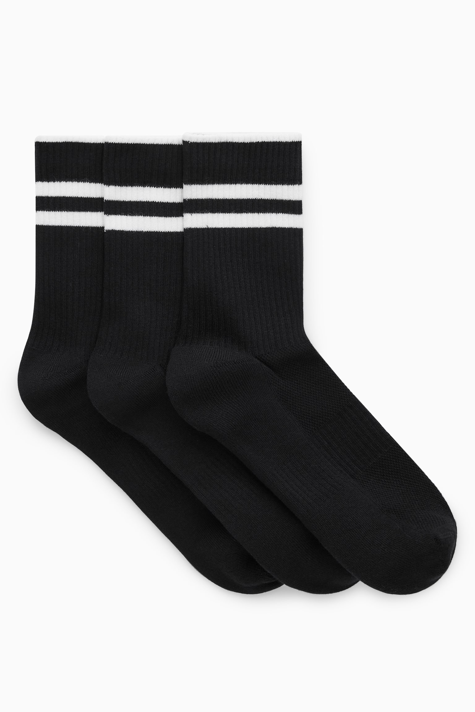 3-PACK RIBBED SPORT SOCKS - BLACK / STRIPED/OFF-WHITE/WHITE / STRIPED - 1