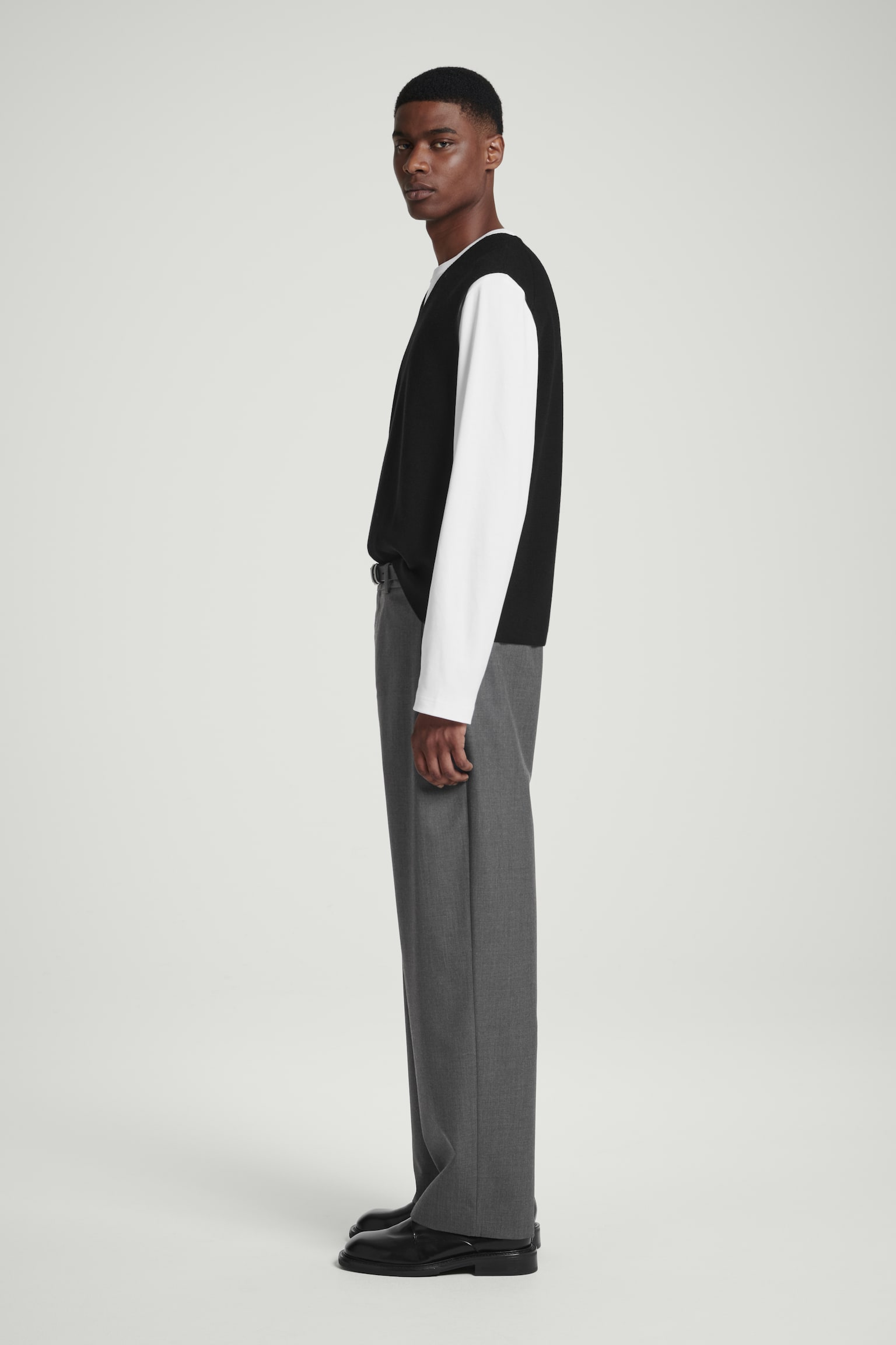 TAPERED WOOL-HOPSACK TROUSERS - GREY/BLACK - 6