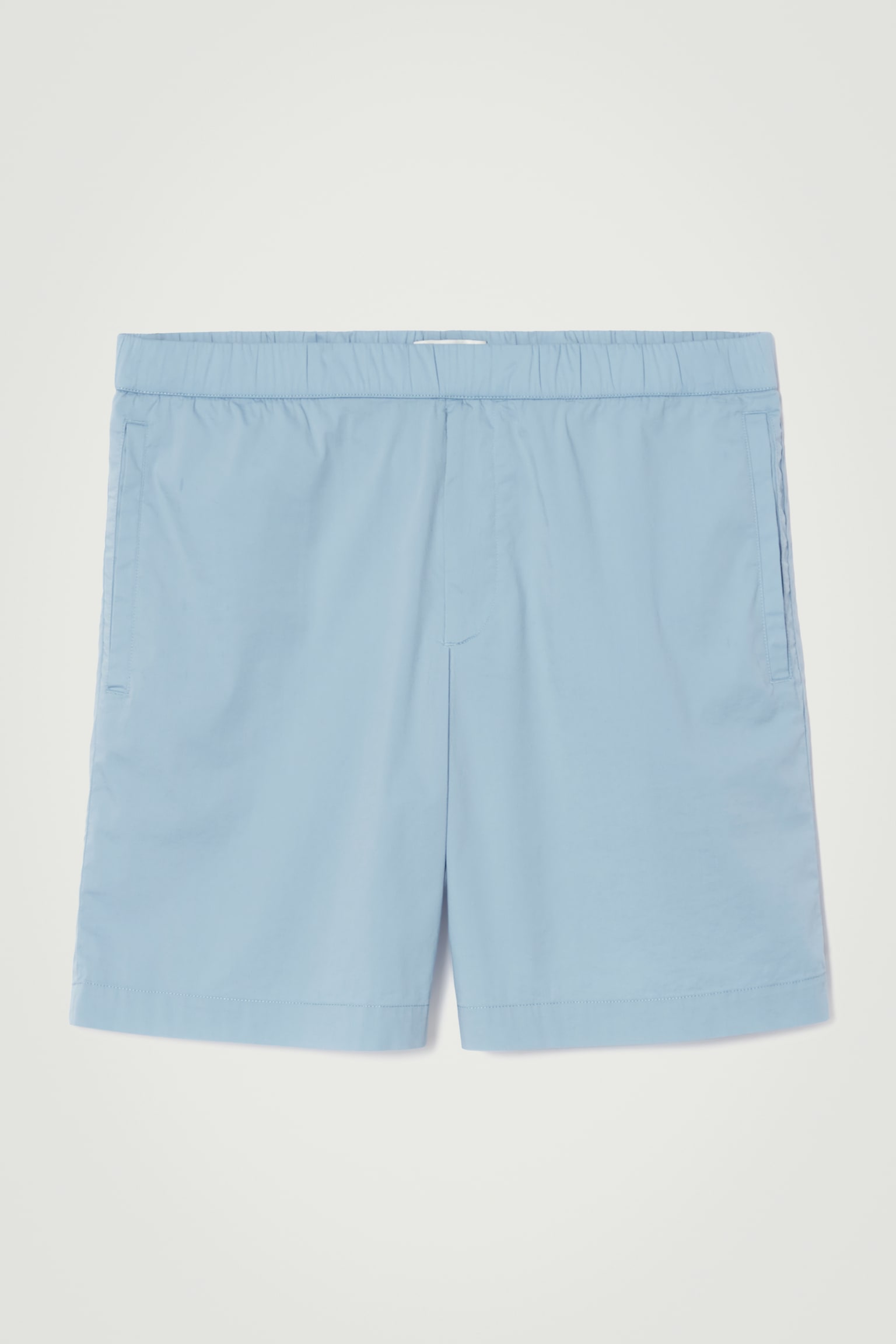 ELASTICATED COTTON-BLEND SHORTS - SKY BLUE/NAVY - 2