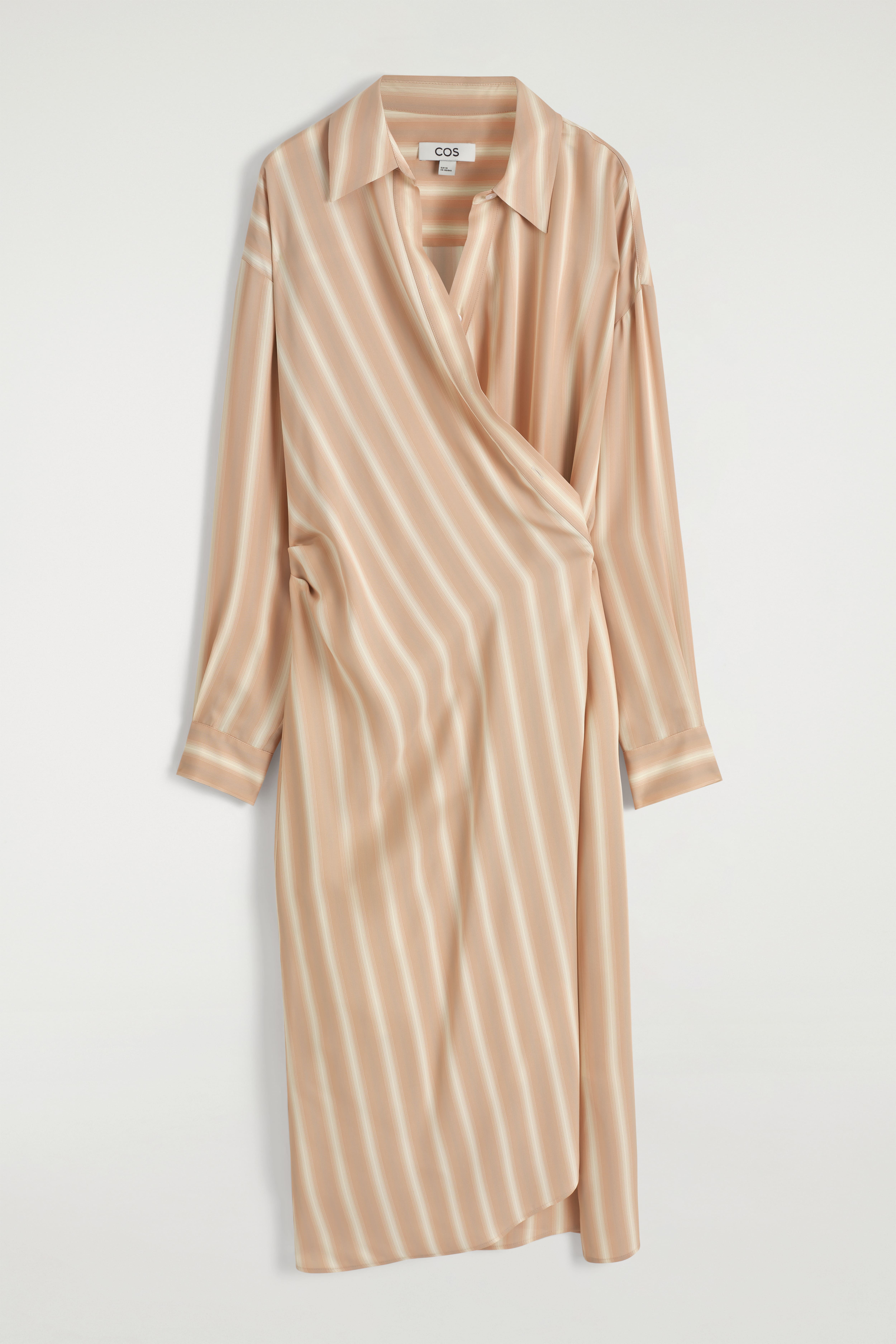 Midi košilové šaty s zavinovacím efektem - RŮŽOVÁ / PRUHOVANÁ