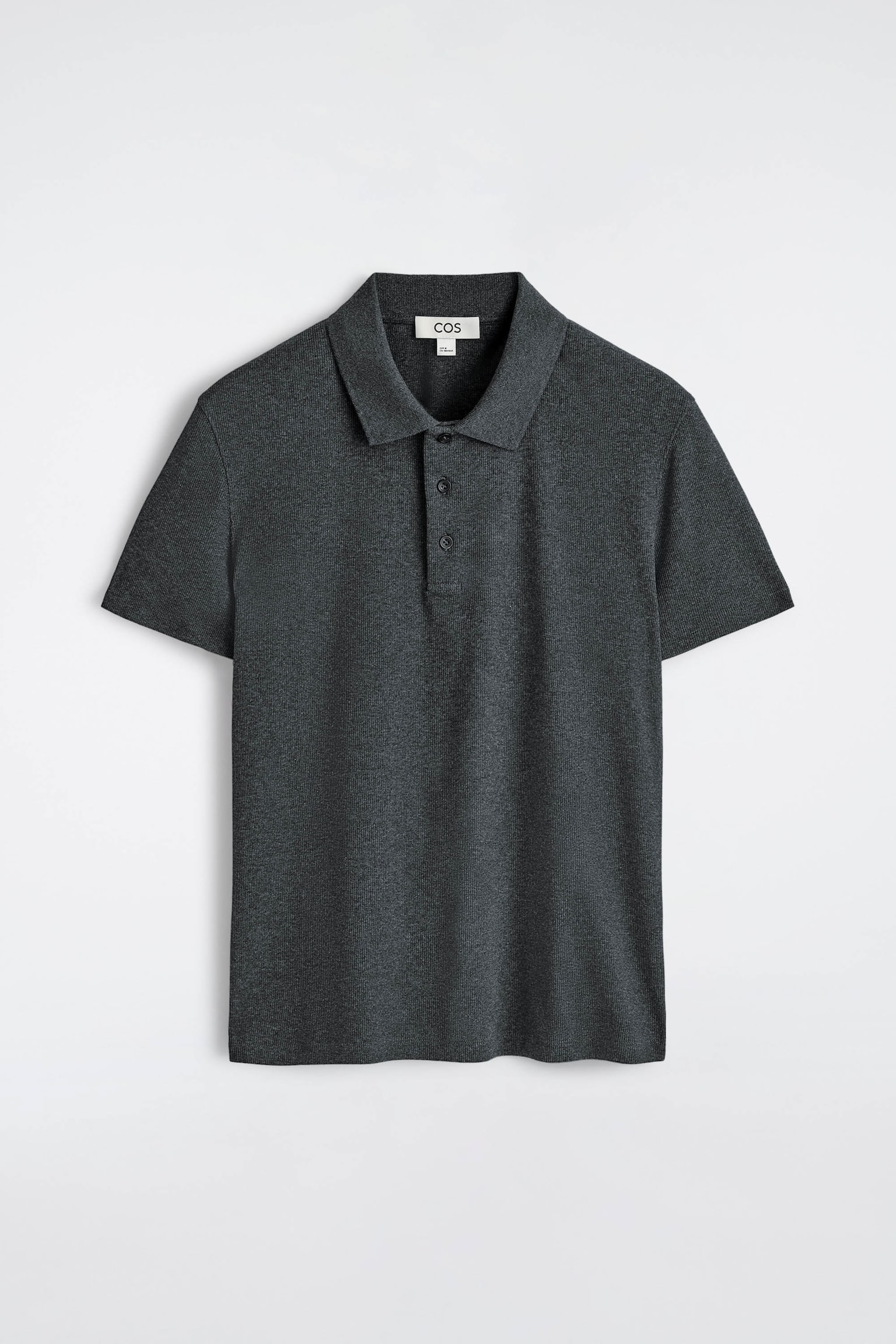 SCHMALES, GERIPPTES POLOSHIRT AUS BAUMWOLLE - ANTHRAZITGRAU MELIERT/SCHWARZ/WEISS - 2
