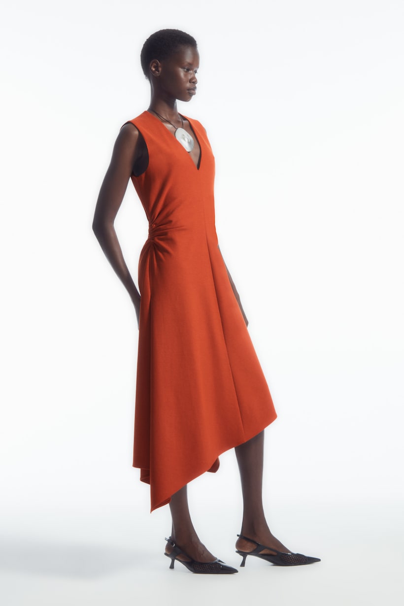 COS GATHERED ASYMMETRIC MIDI DRESS