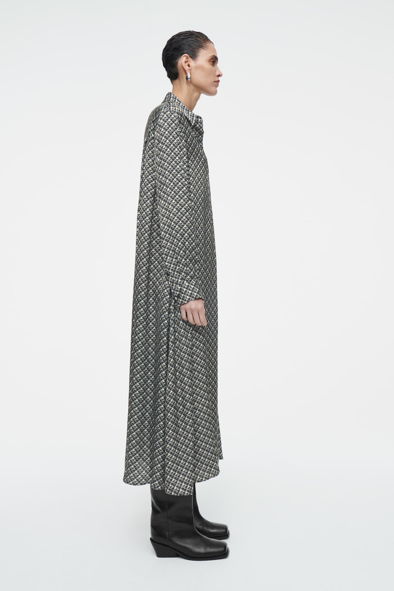 GEOMETRIC-PRINT MAXI SHIRT DRESS - DARK GREEN / PRINTED - 6