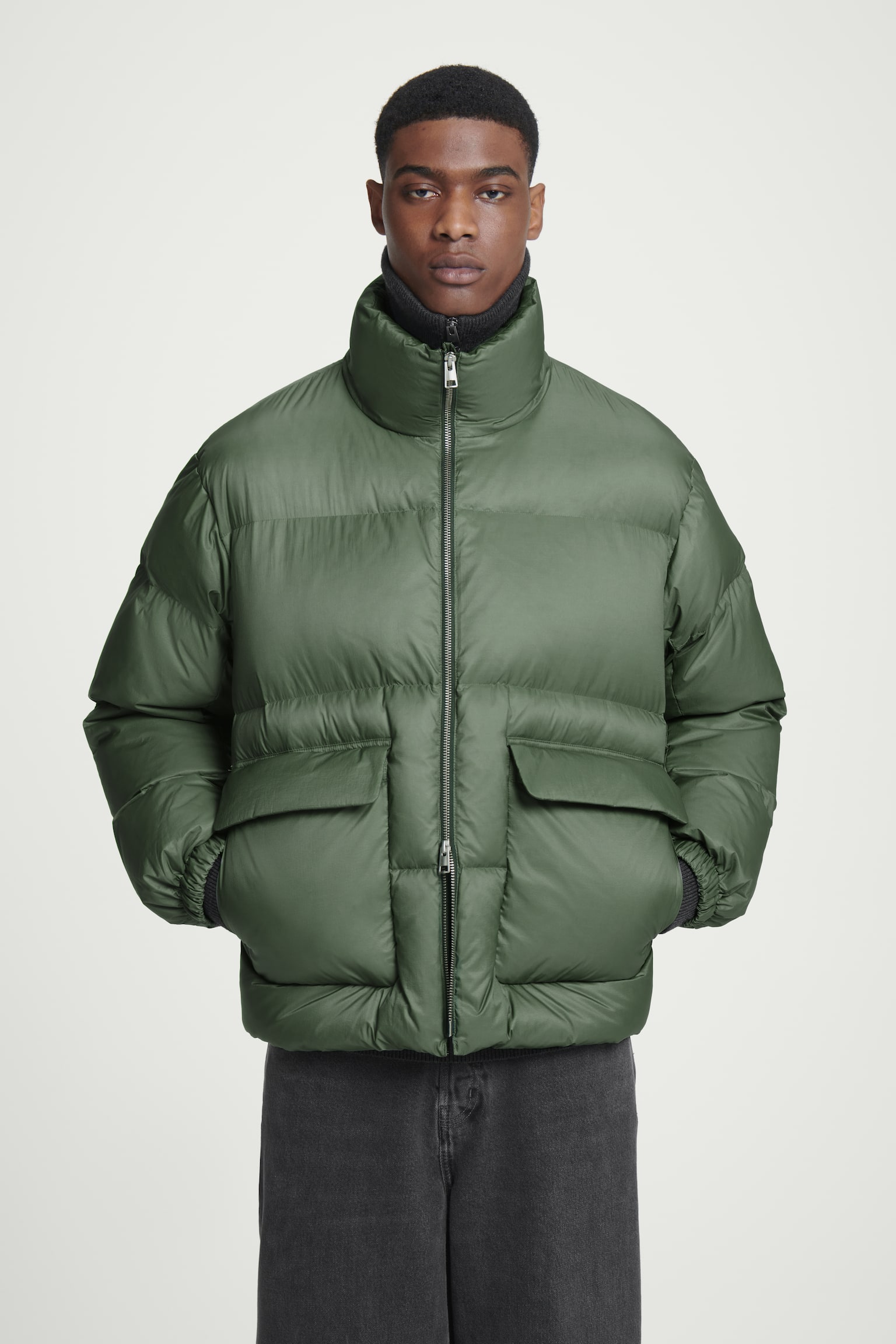 DOWN-FILLED PUFFER JACKET - GREEN/BLACK - 1