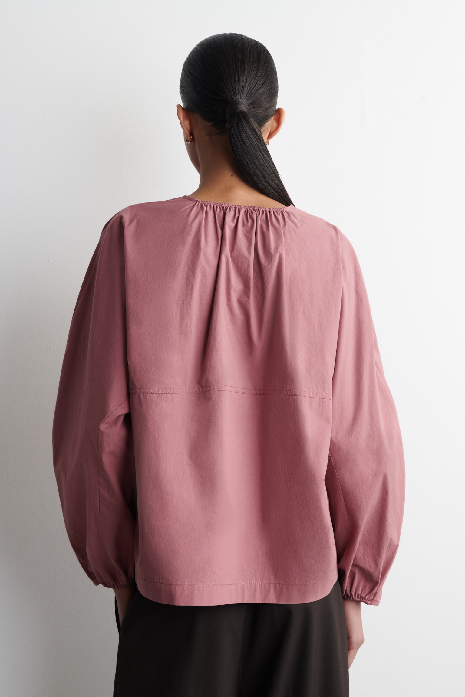 Pima-katoenen blouse met plooien - Bessen/WIT - 7