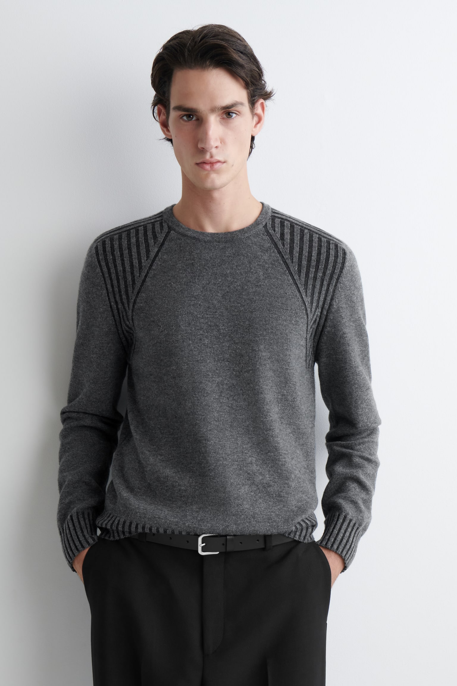 MERINO-CASHMERE CREW-NECK JUMPER - СИВО - 2