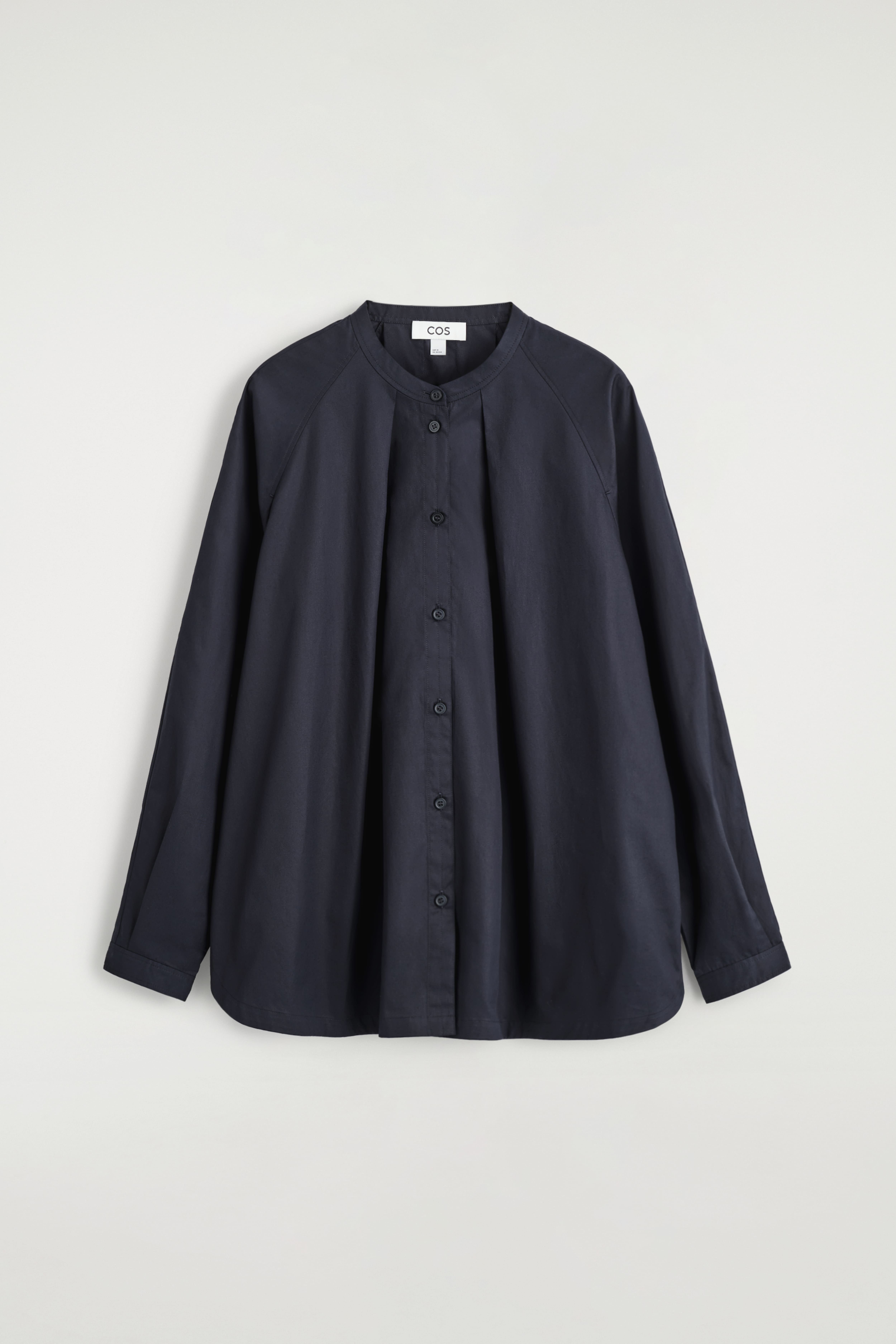 CAMICIA IN COTONE CON COLLETTO ALLA COREANA - BLU NAVY/ROSSO