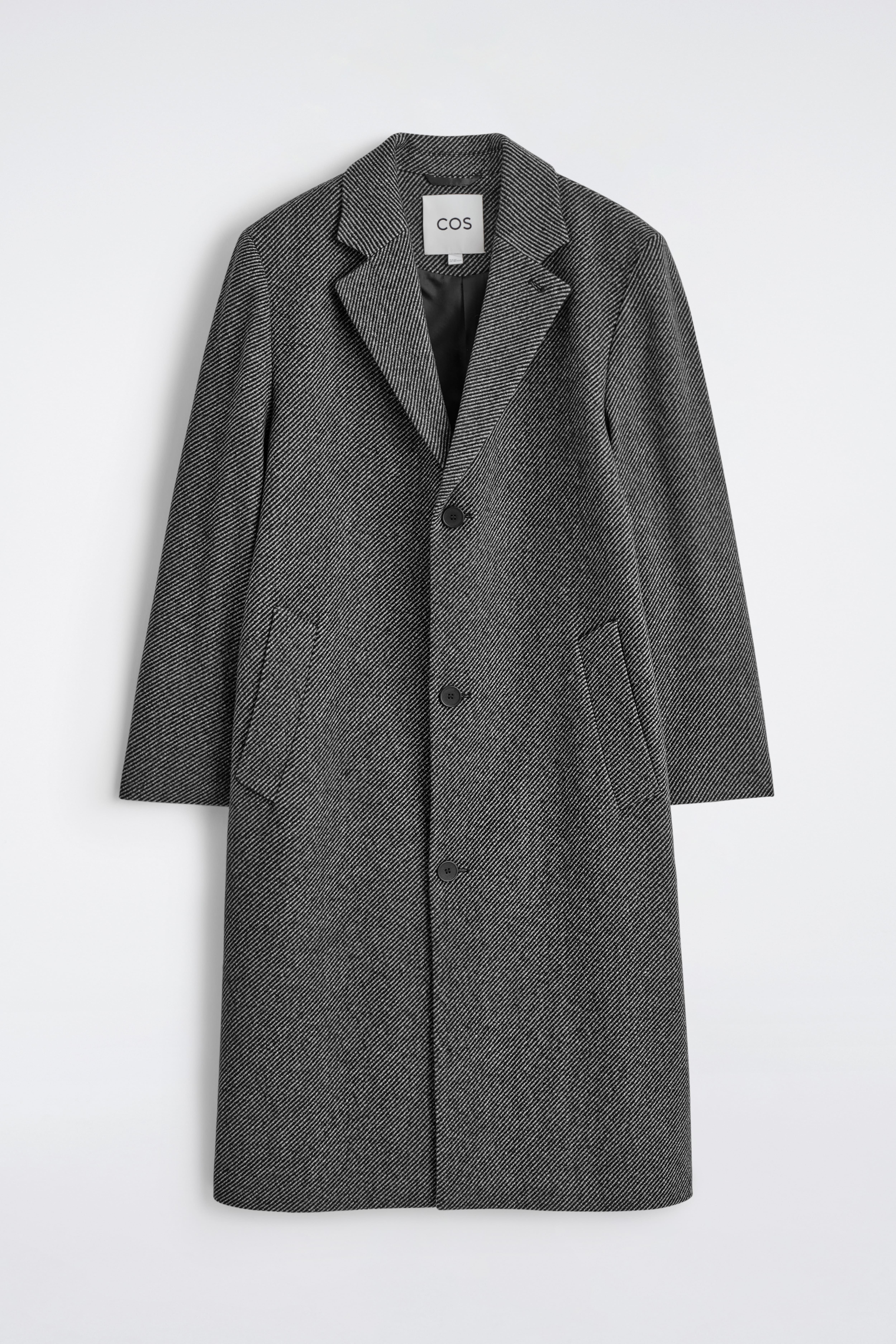LANGER EINREIHIGER WOLLMANTEL - GRAU/GESTREIFT