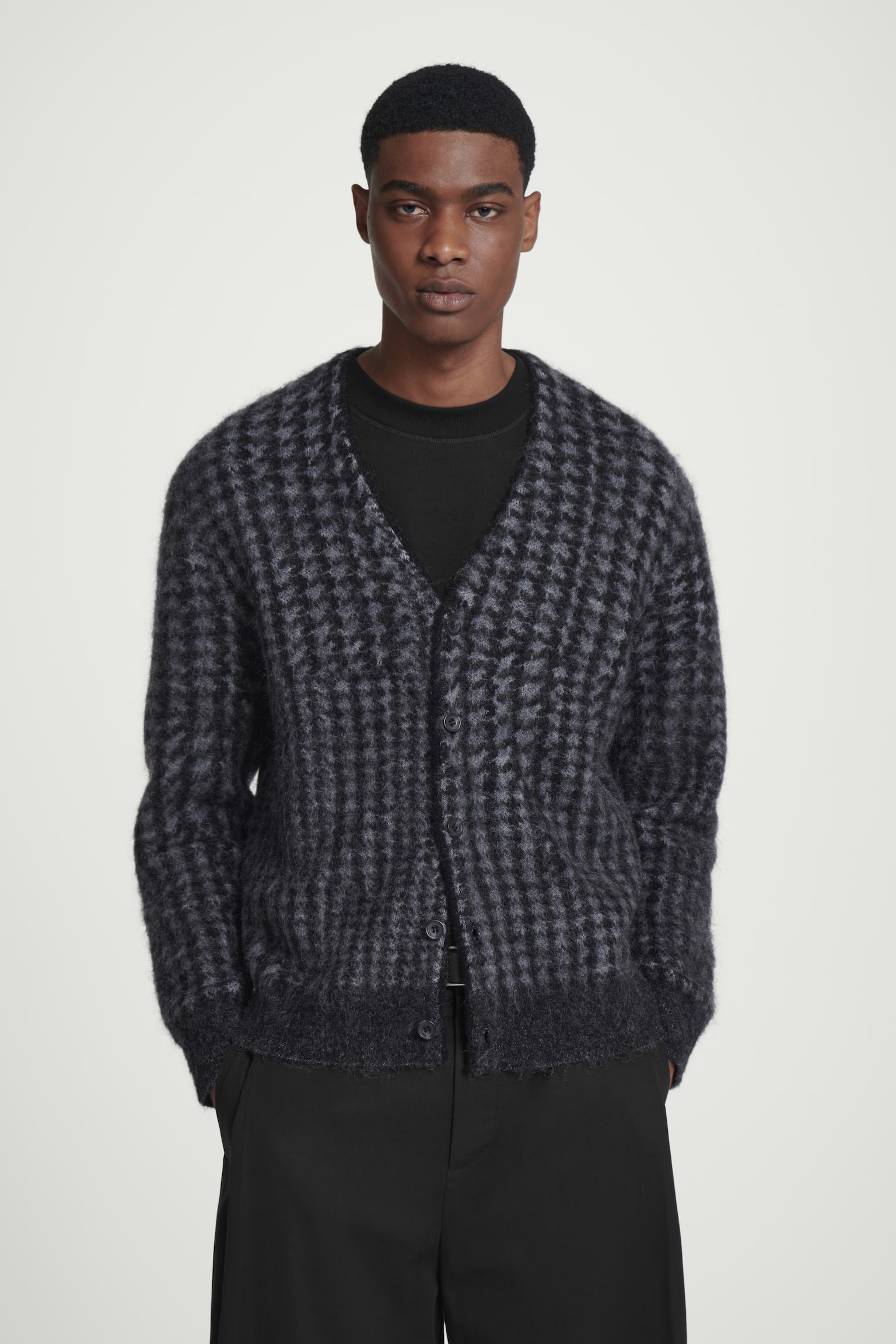 HOUNDSTOOTH MOHAIR-BLEND CARDIGAN - BLACK / HOUNDSTOOTH - 2