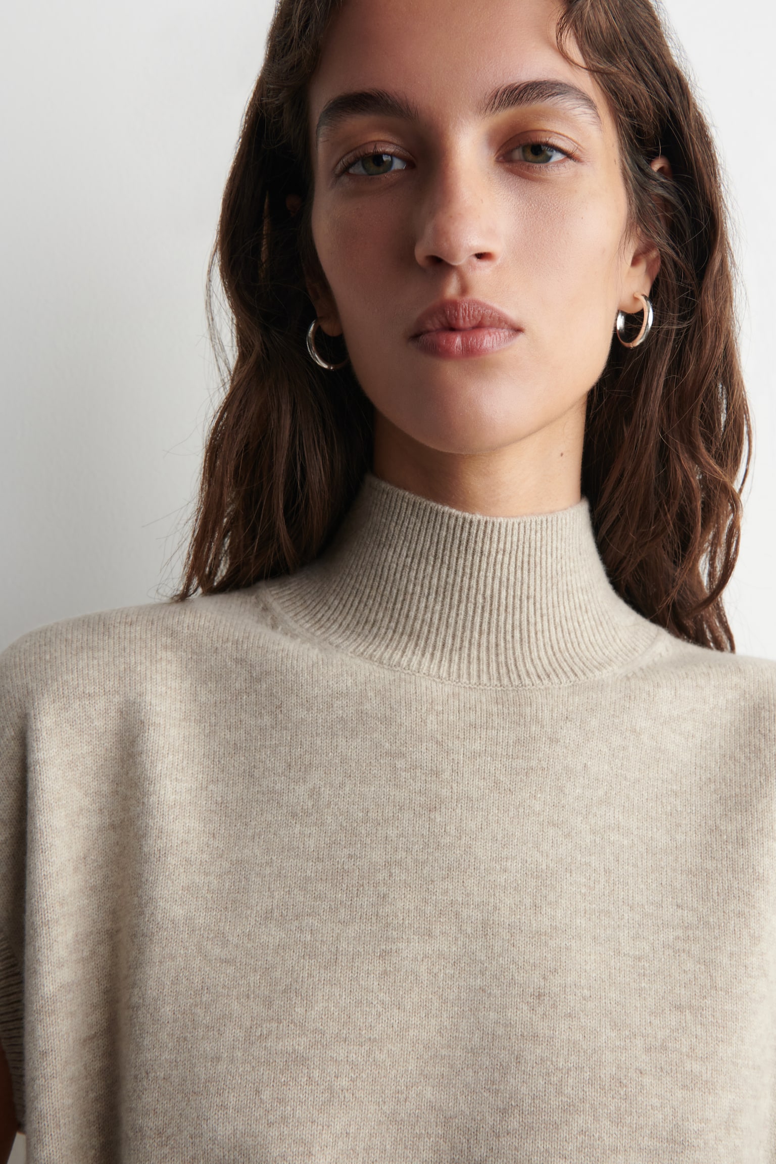 GILET IN LANA CON COLLO A IMBUTO E CINTURA - BEIGE MÉLANGE/NERO - 5