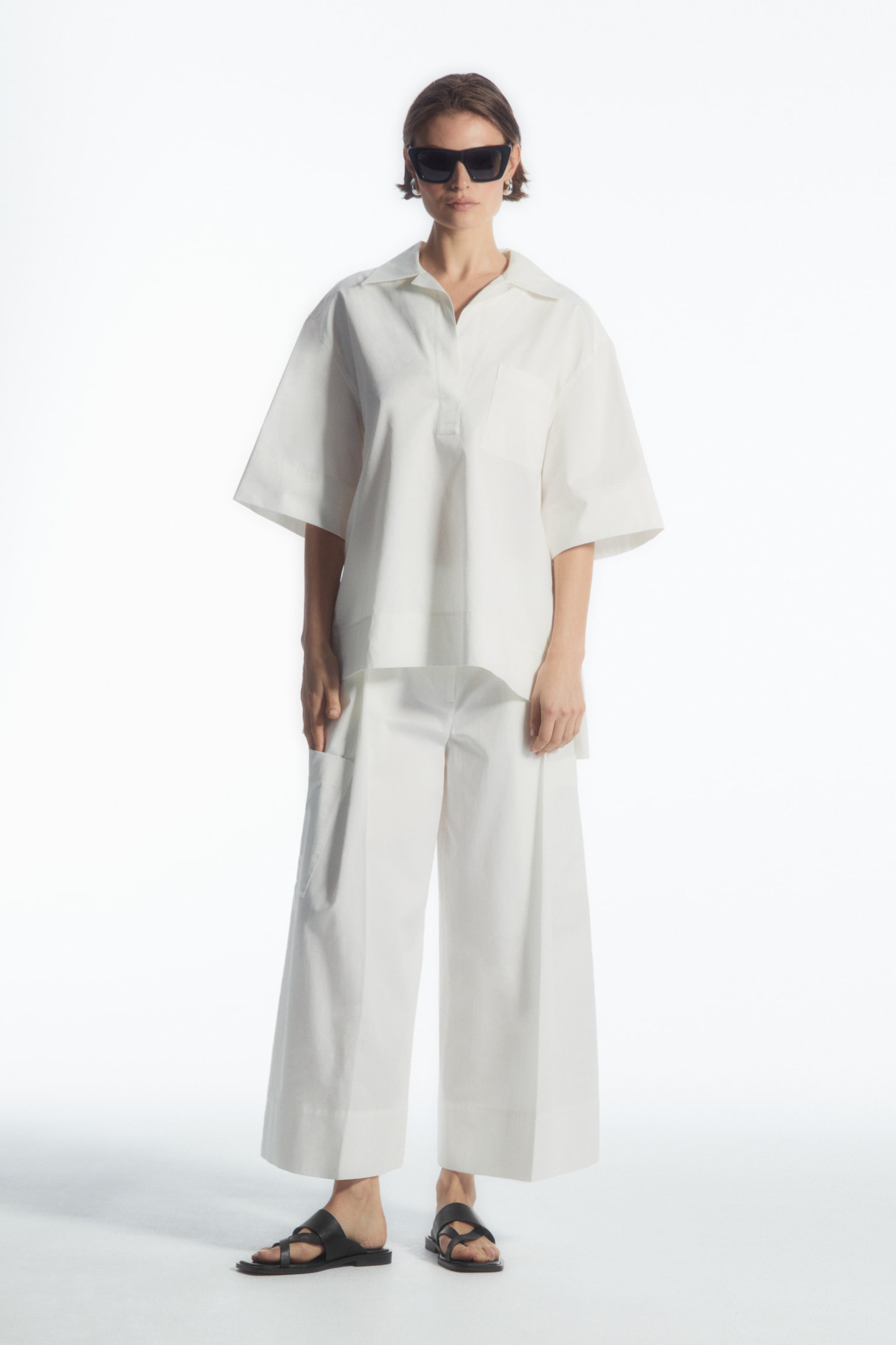 ELASTICATED PLEATED CULOTTES - WHITE/BLACK - 1