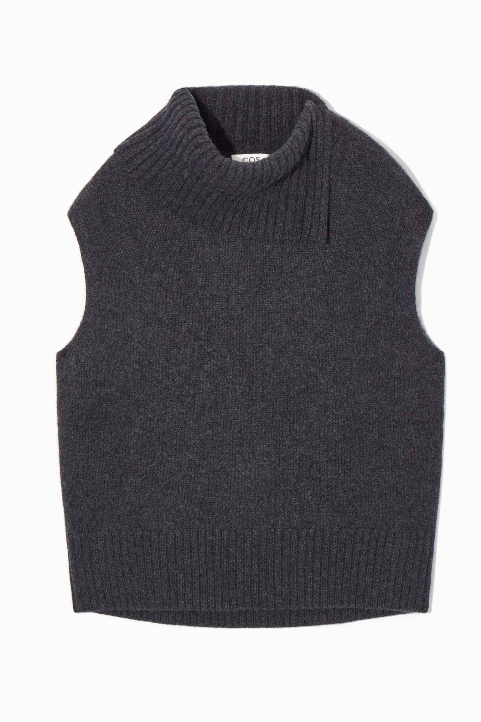 HIGH-NECK PURE CASHMERE VEST - DARK GREY MÉLANGE - 1