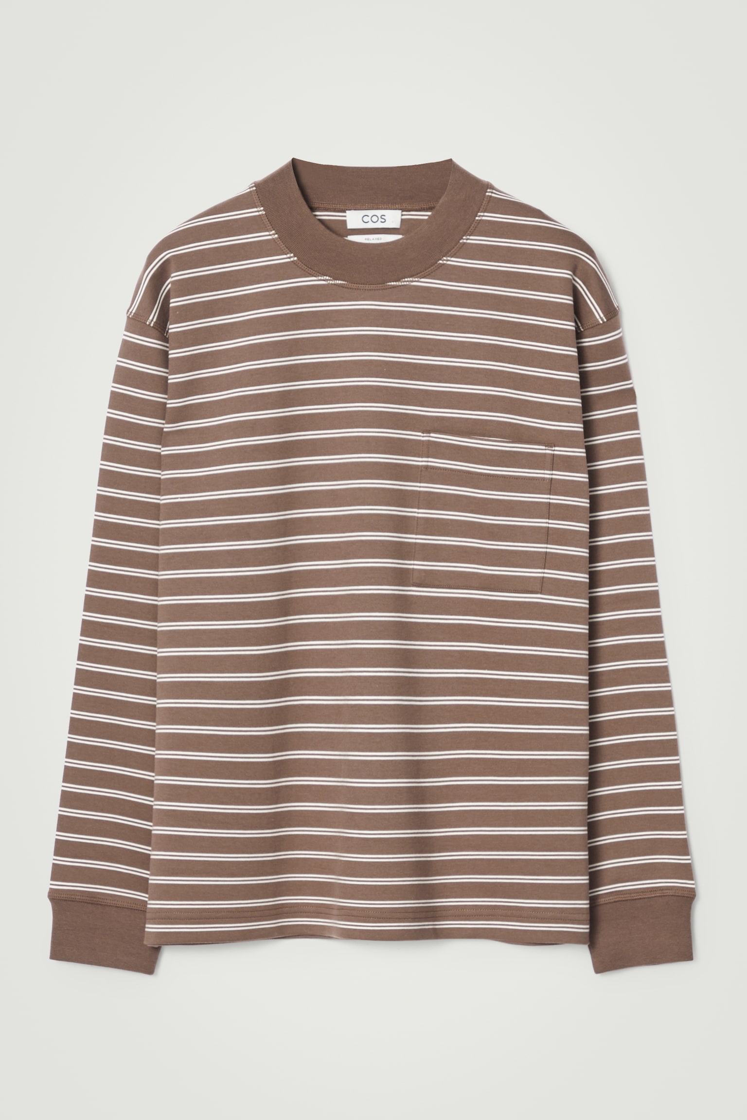 RELAXED MOCK-NECK COTTON LONG-SLEEVED T-SHIRT - BROWN / OFF-WHITE - 2