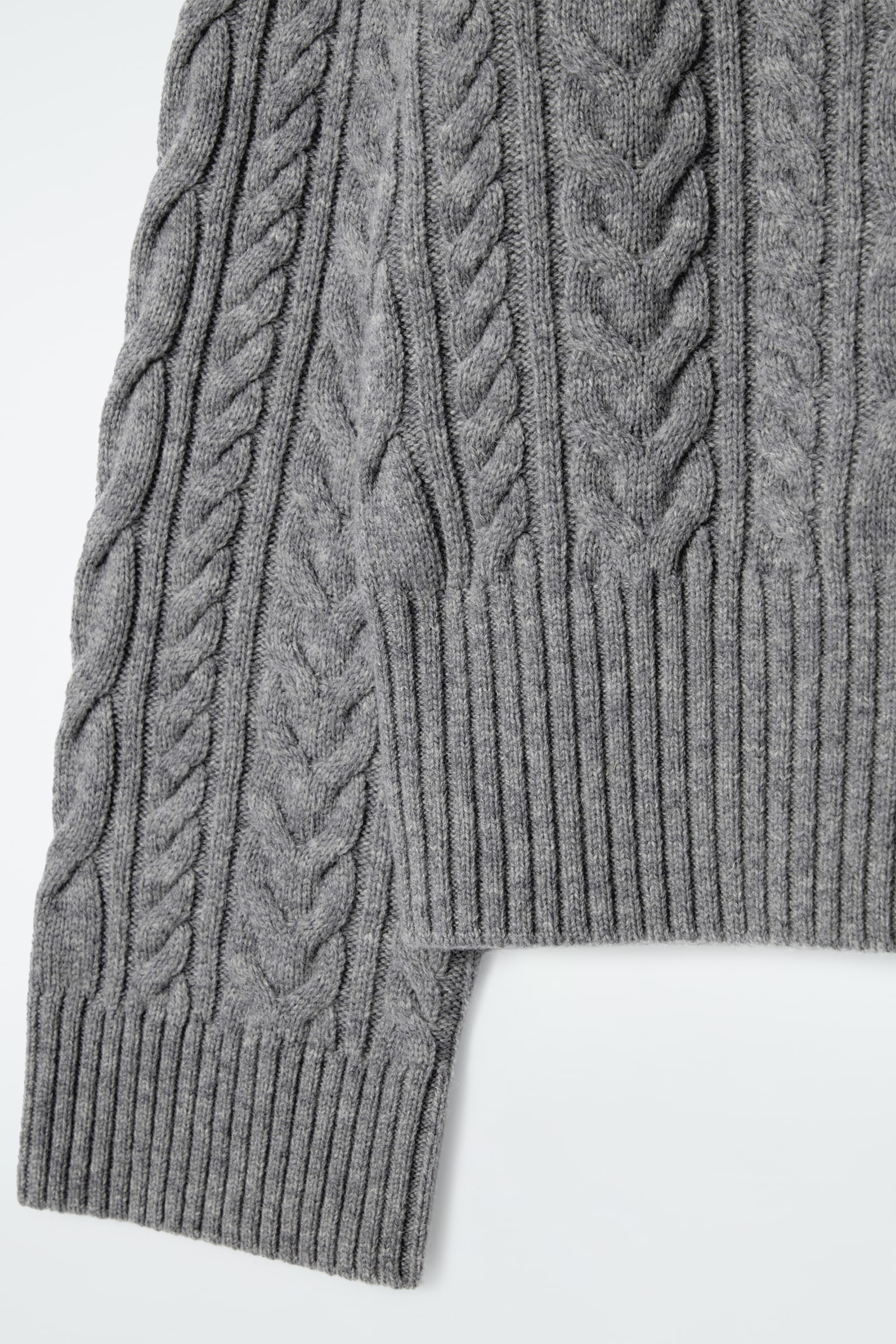 CABLE-KNIT WOOL FUNNEL-NECK JUMPER - GREY/IVORY - 4