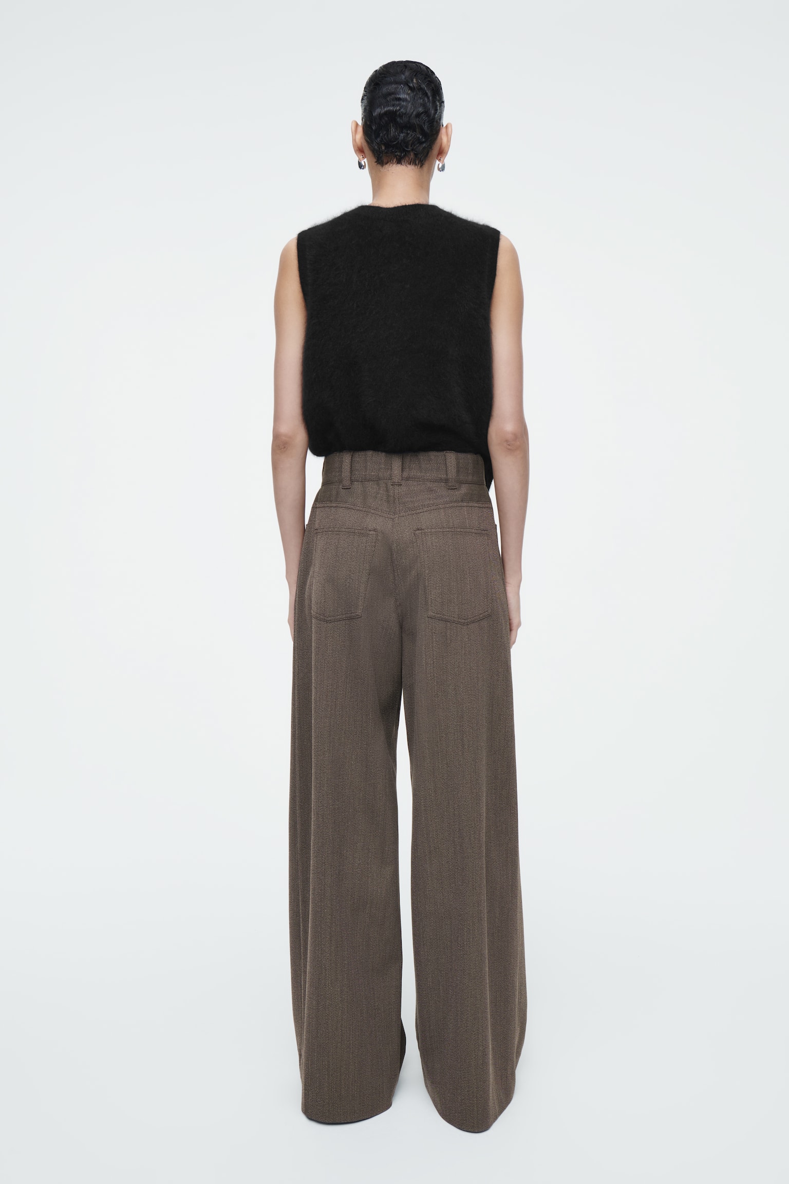 REGULAR WOOL-BLEND WIDE-LEG TROUSERS - BROWN - 8