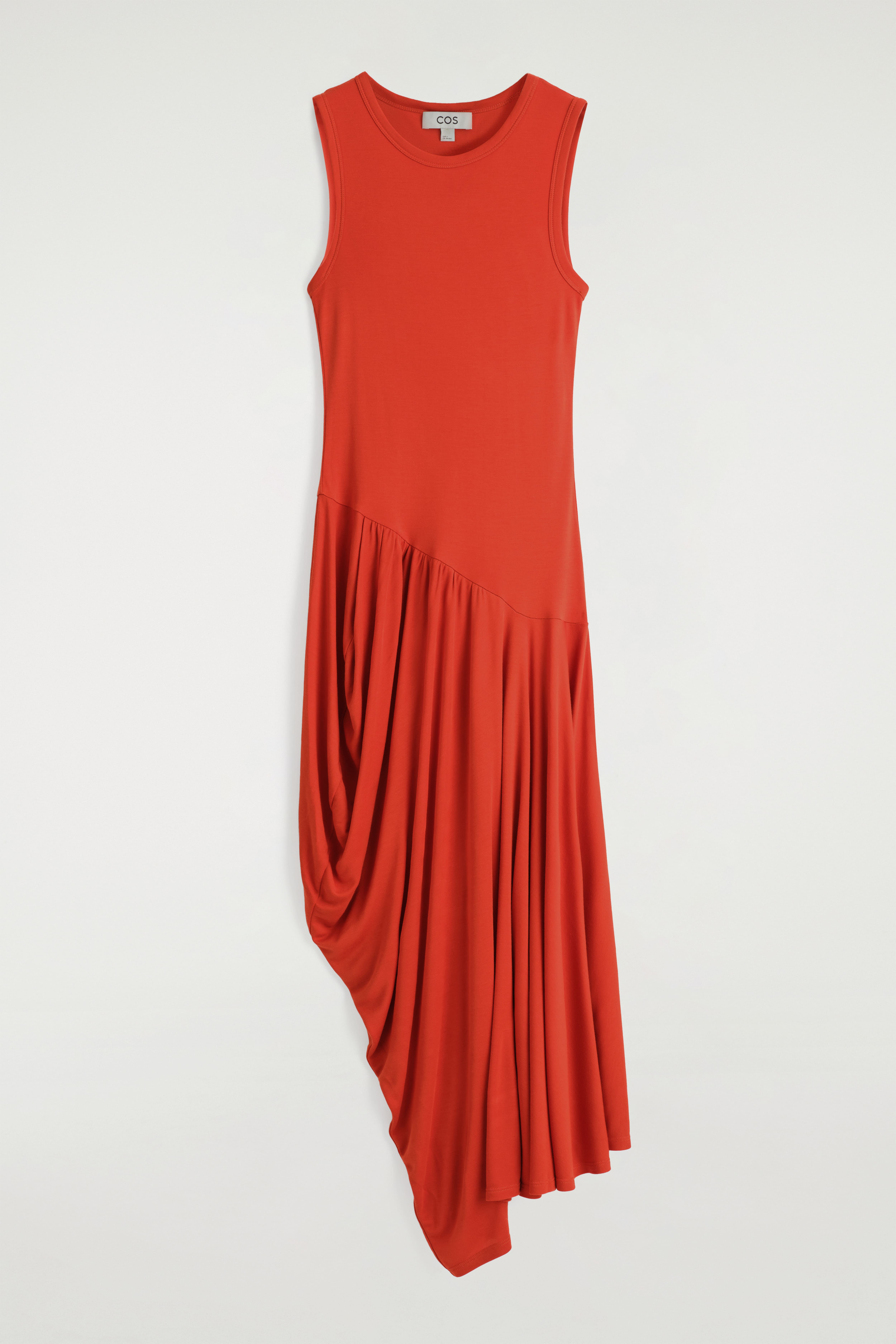 ASZIMMETRIKUS DRAPÉ MIDI RUHA - SÖTÉT NARANCS